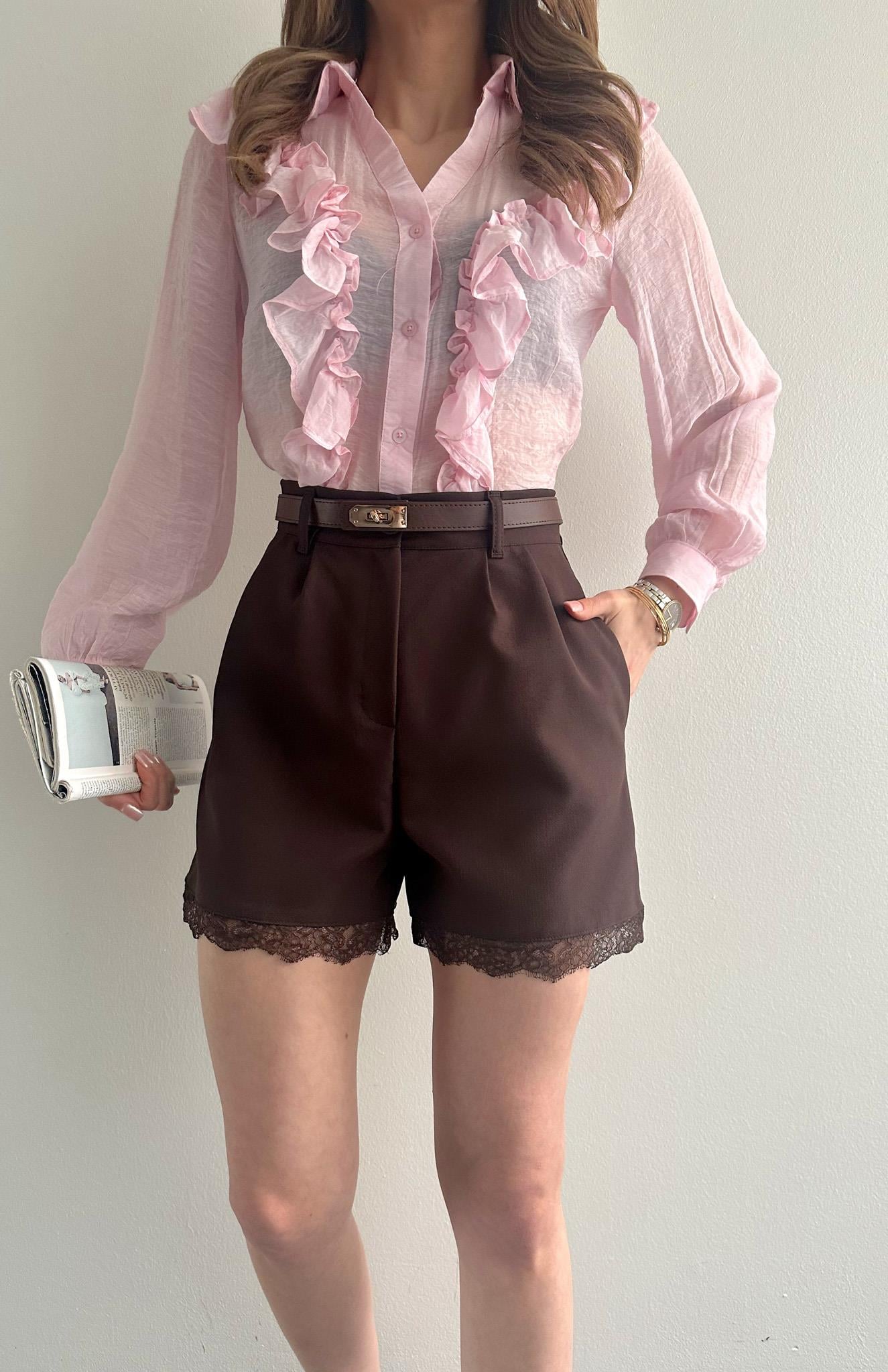 Dantelli Şort KAHVERENGİ