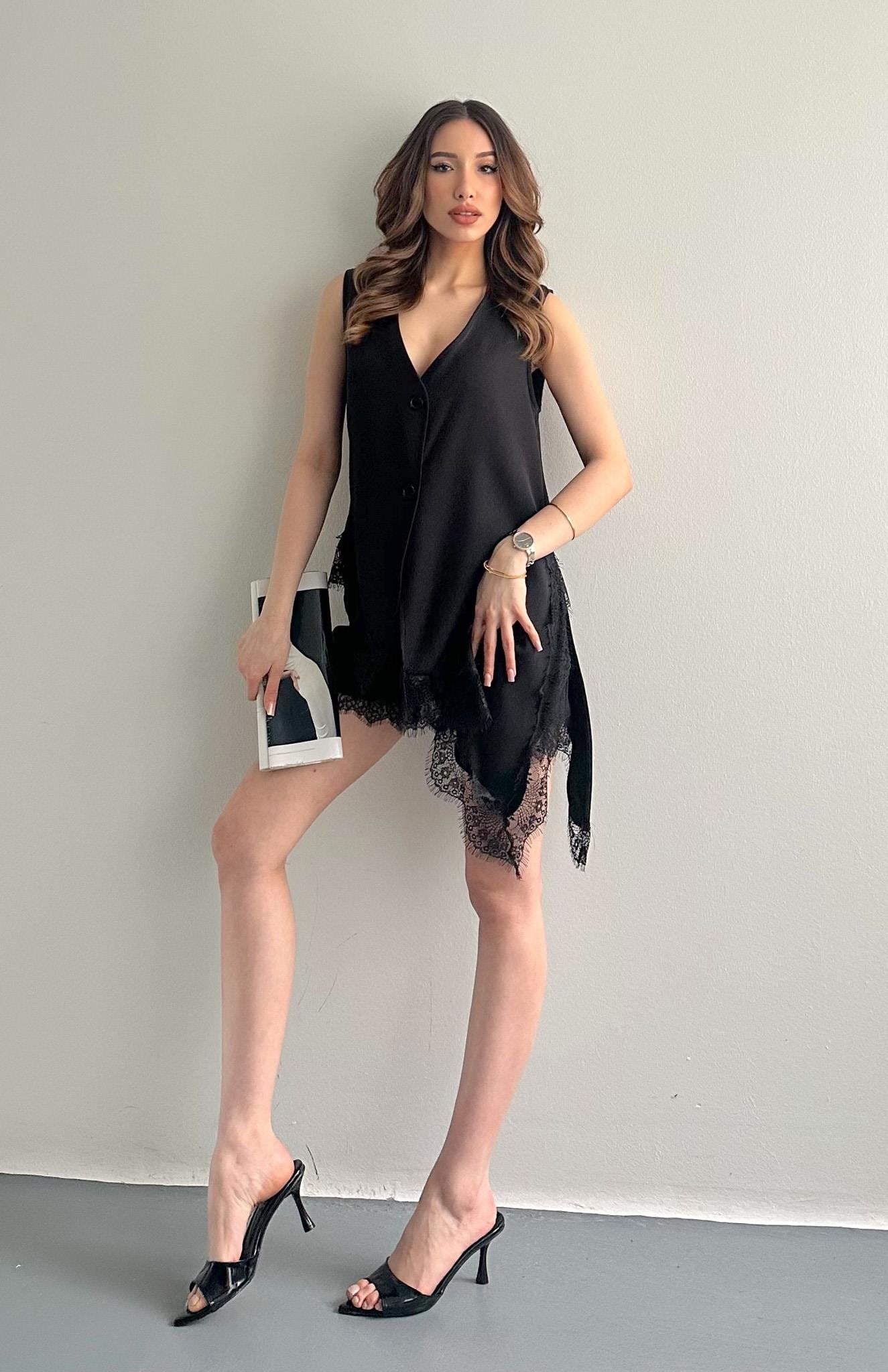 Dantelli Şort SİYAH