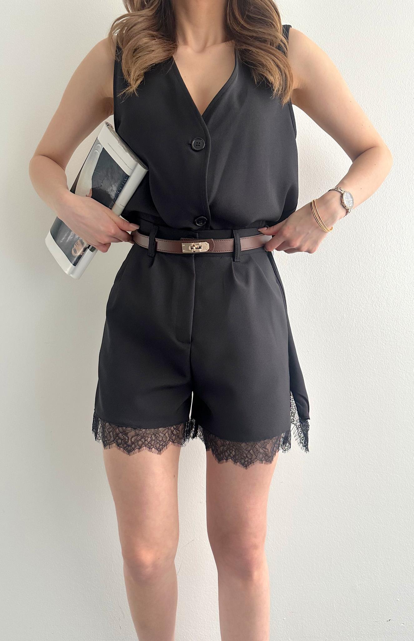 Dantelli Şort SİYAH