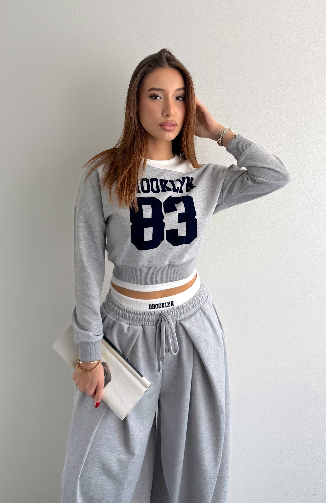 Asimetrik Atlet Detaylı Sweatshırt GRİ