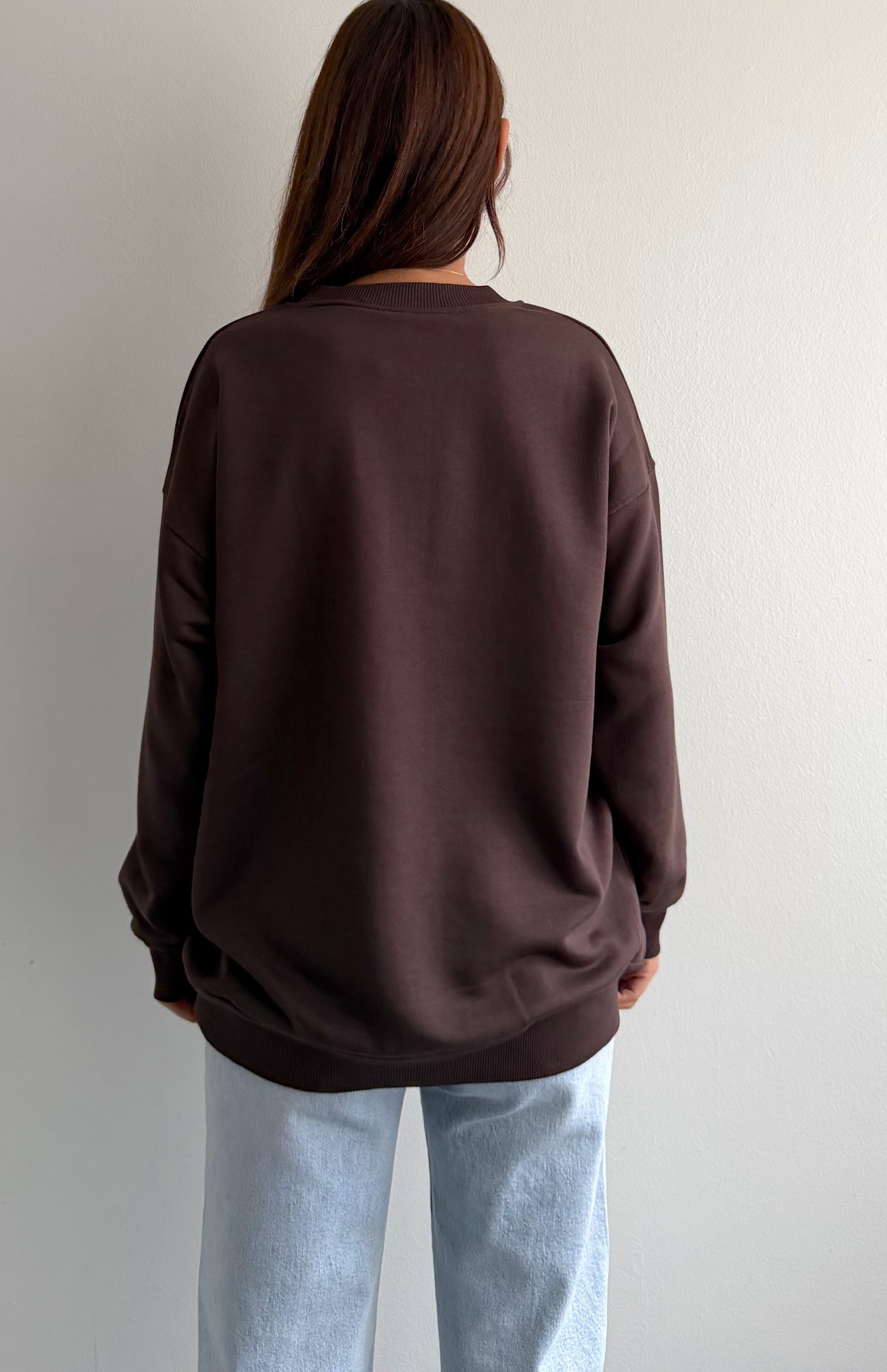 Bisiklet Yaka Oversize Sweatshırt KAHVERENGİ