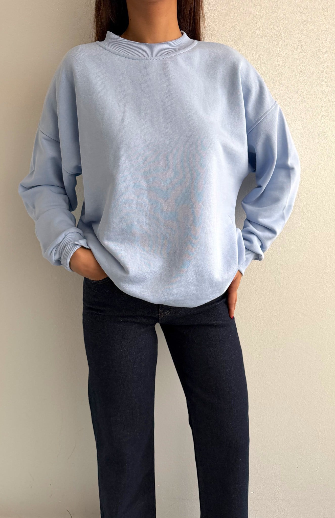 Bisiklet Yaka Oversize Sweatshırt MAVİ