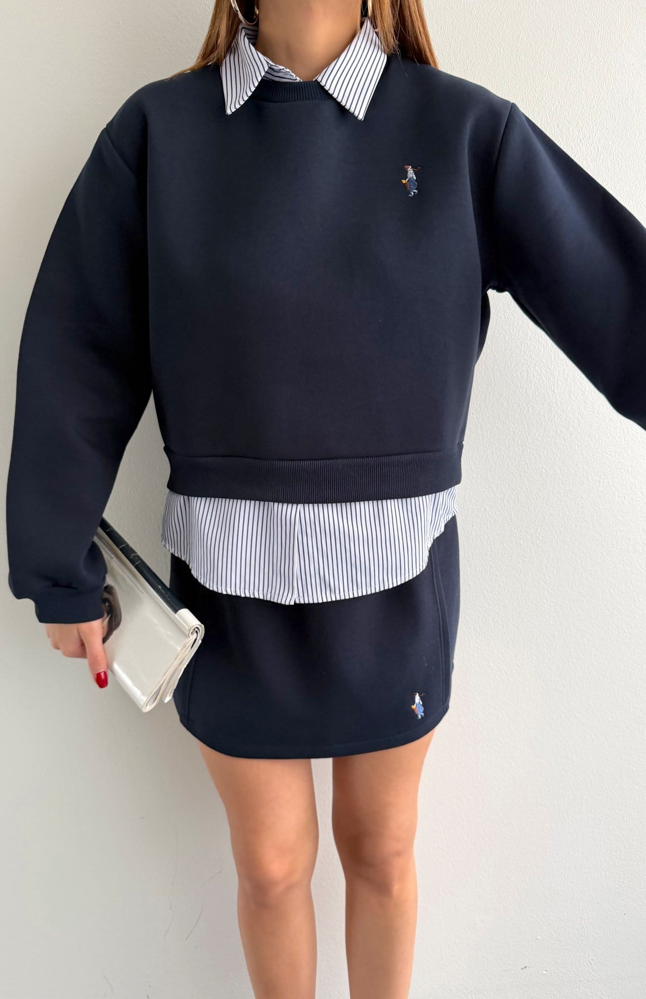 Çizgili Detaylı Sweatshırt LACİVERT