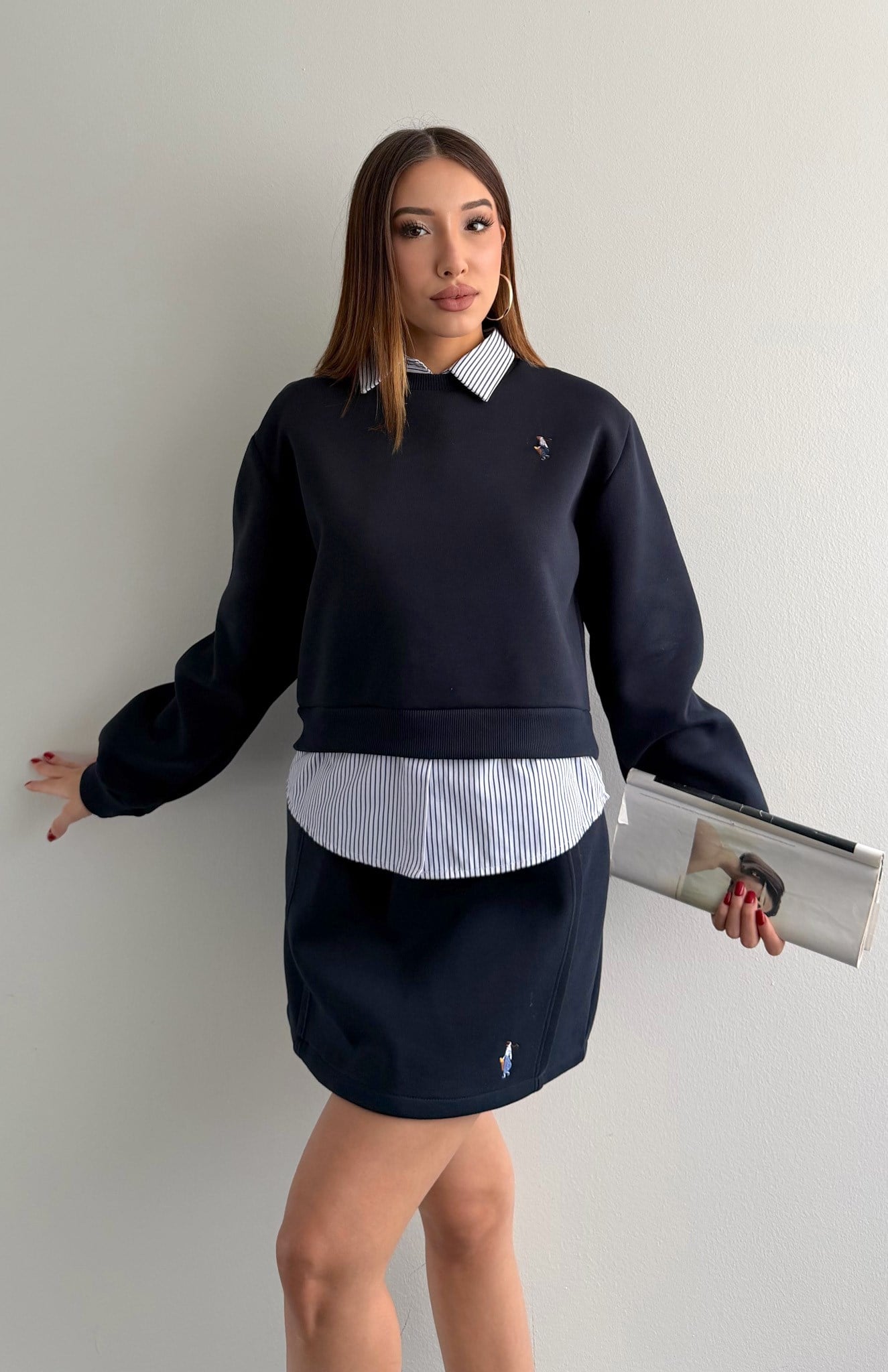 Çizgili Detaylı Sweatshırt LACİVERT
