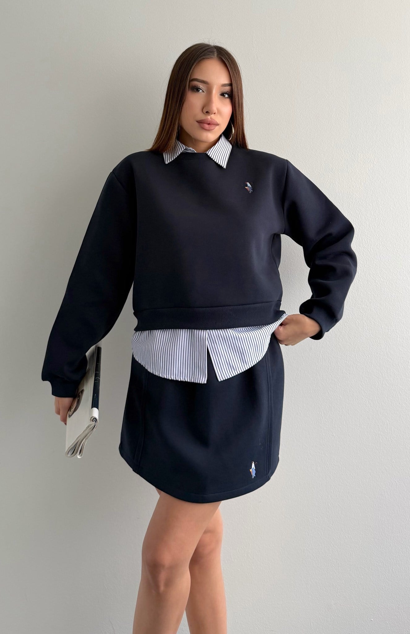 Çizgili Detaylı Sweatshırt LACİVERT