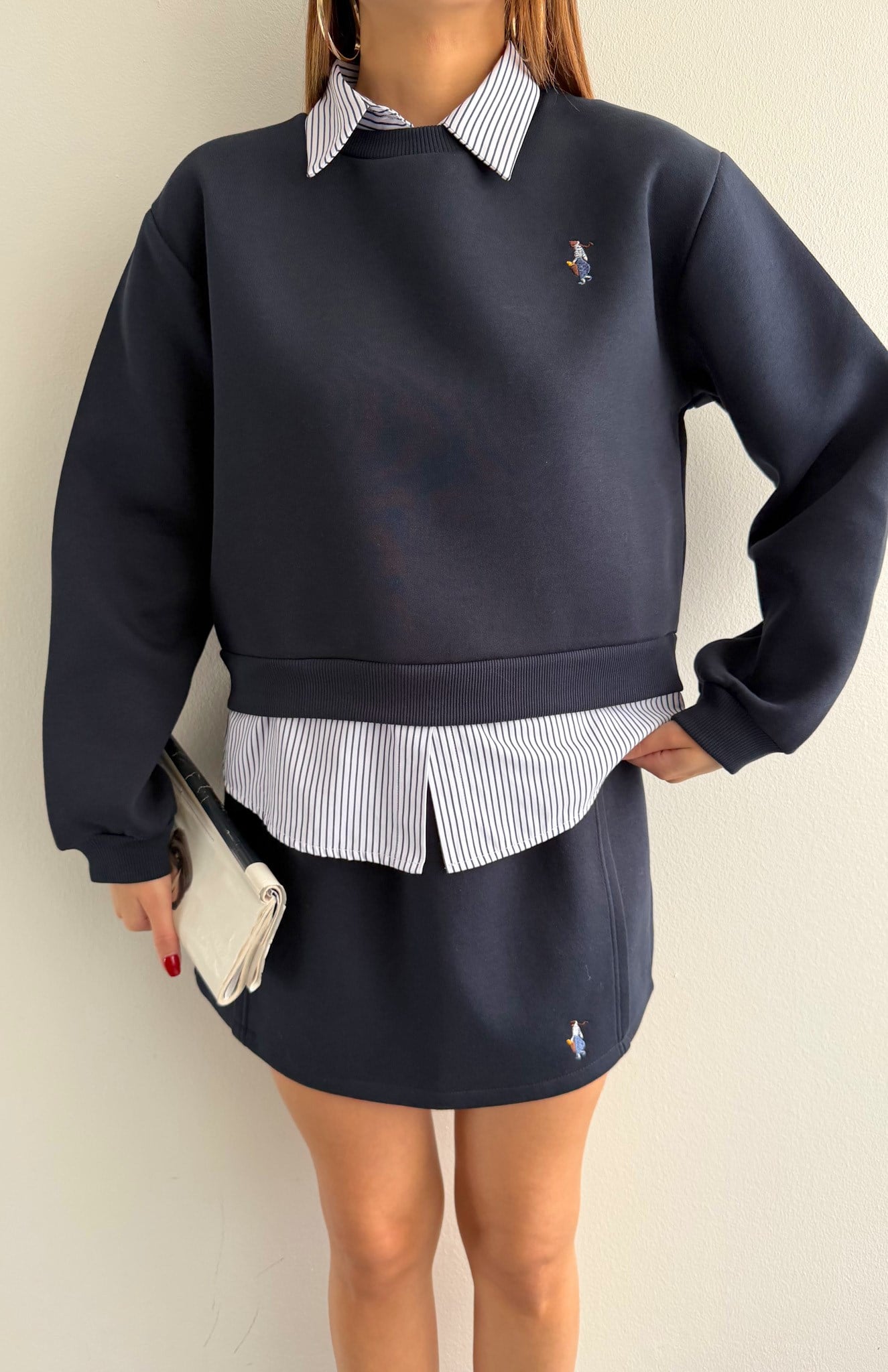 Çizgili Detaylı Sweatshırt LACİVERT