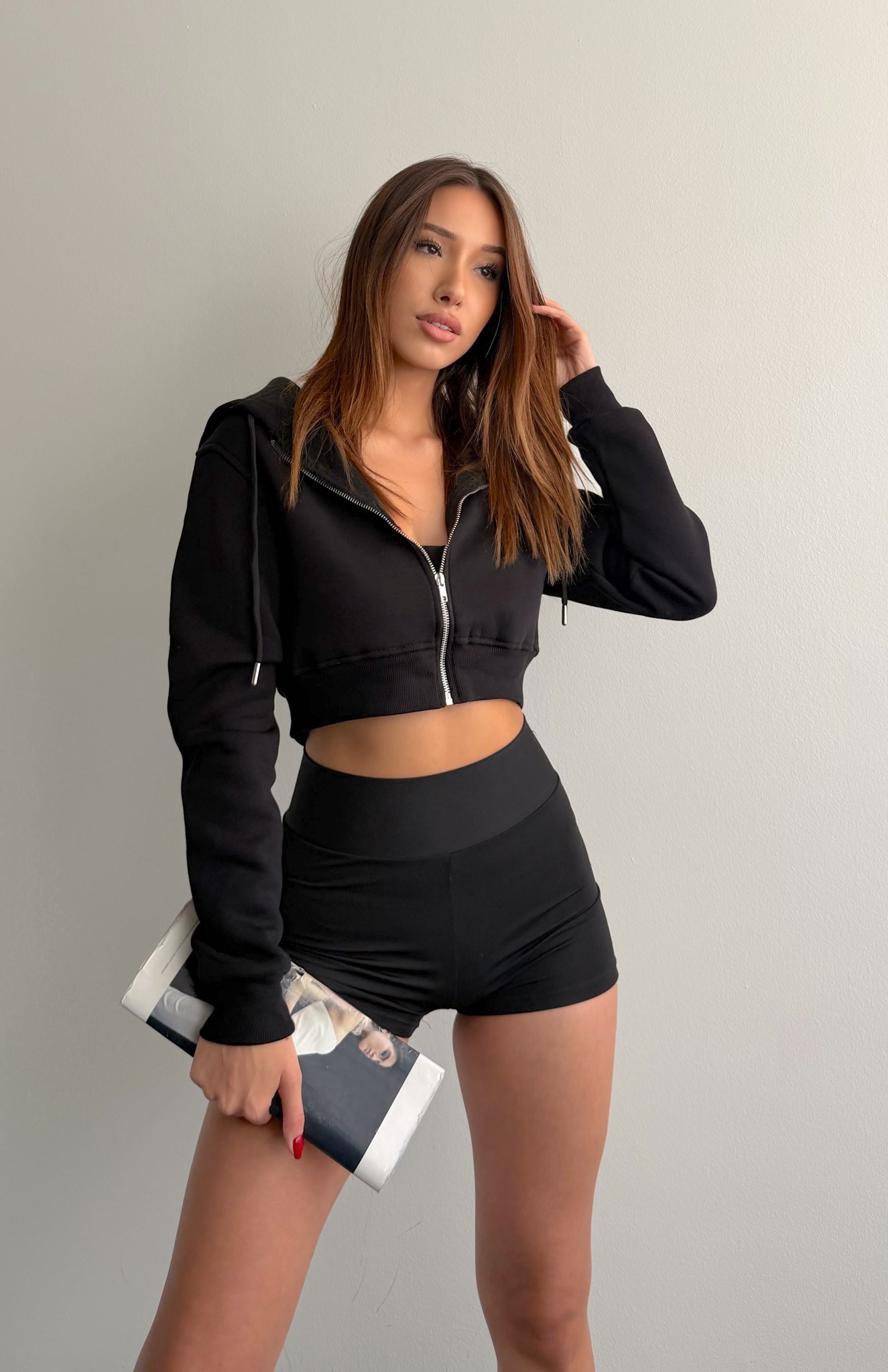 Fermuarlı Crop Sweatshırt SİYAH