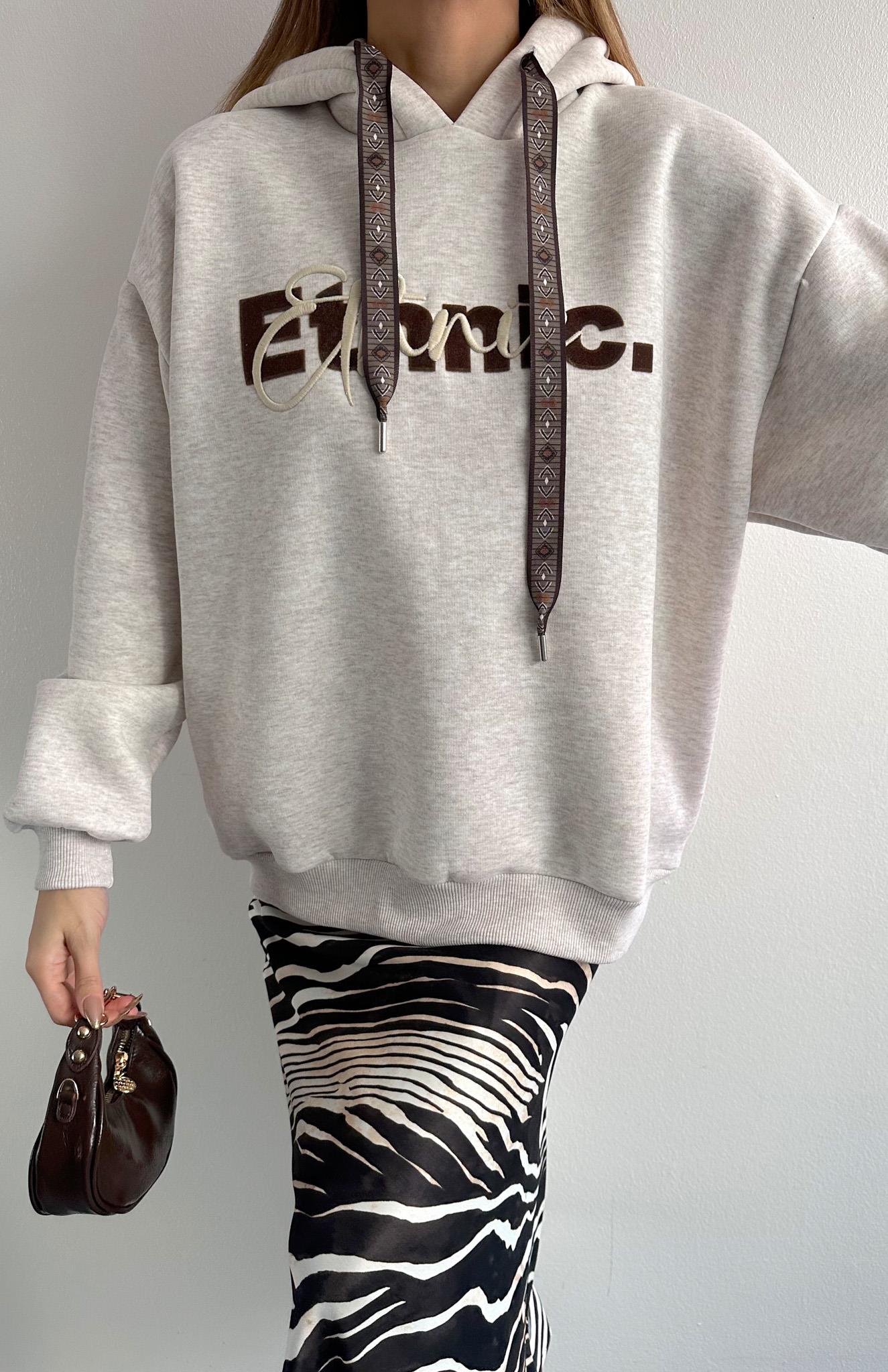 Kapüşonlu Kordon Detaylı Sweatshırt BEJ