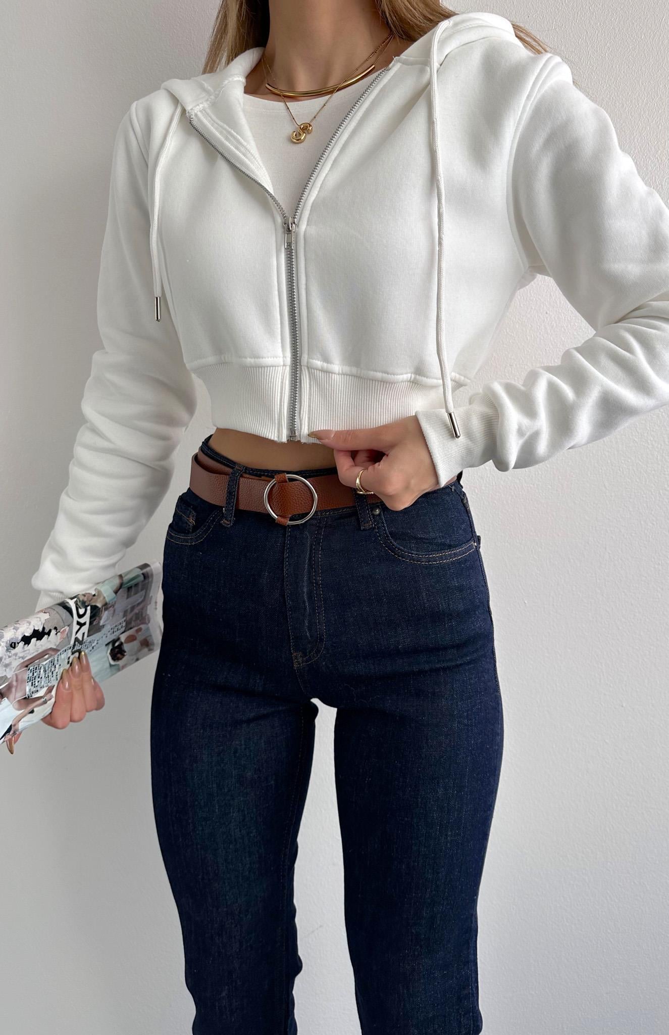 Kısa Fermuarlı Sweatshırt EKRU