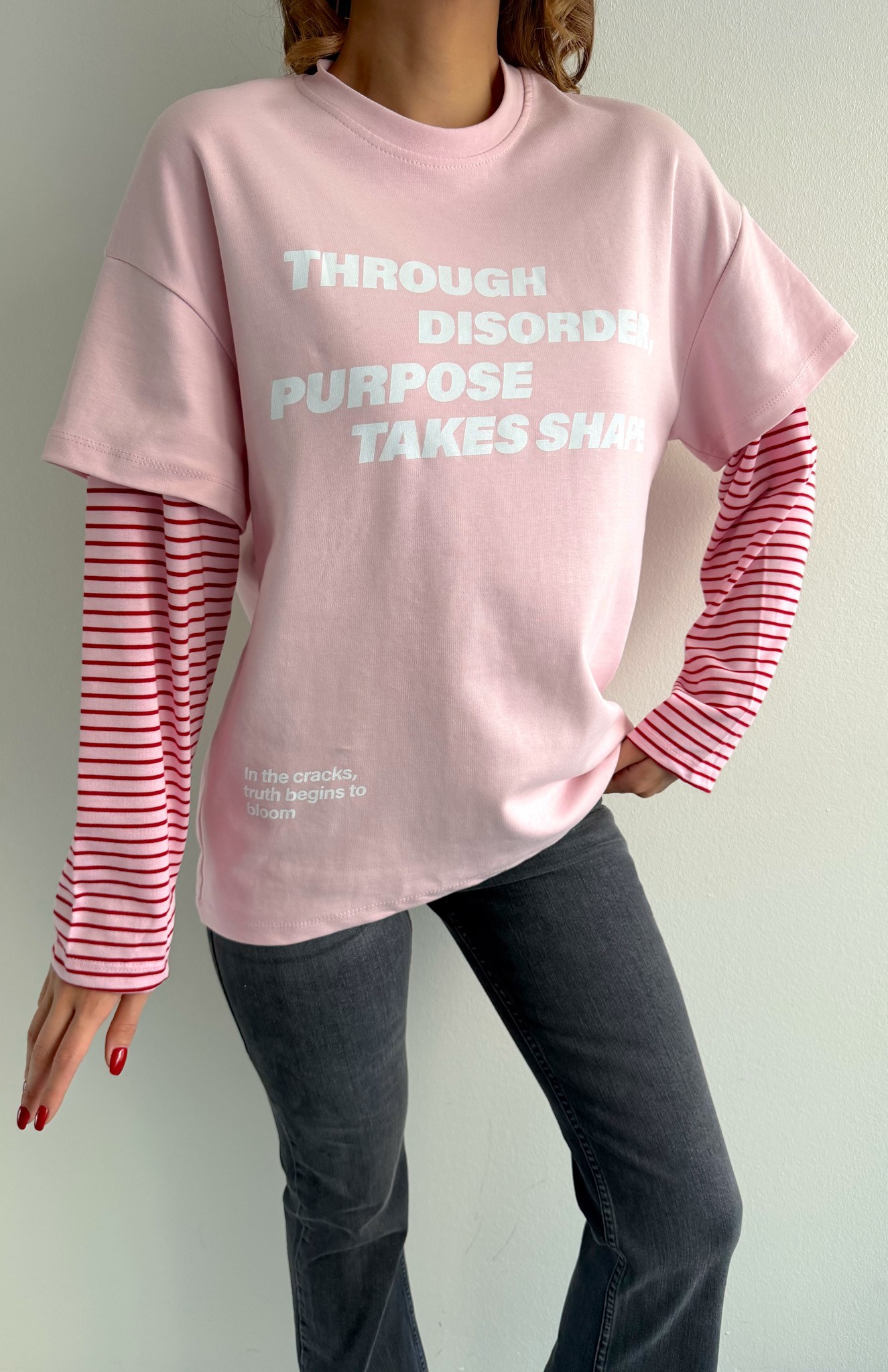 Kol Çizgili Bluz PEMBE