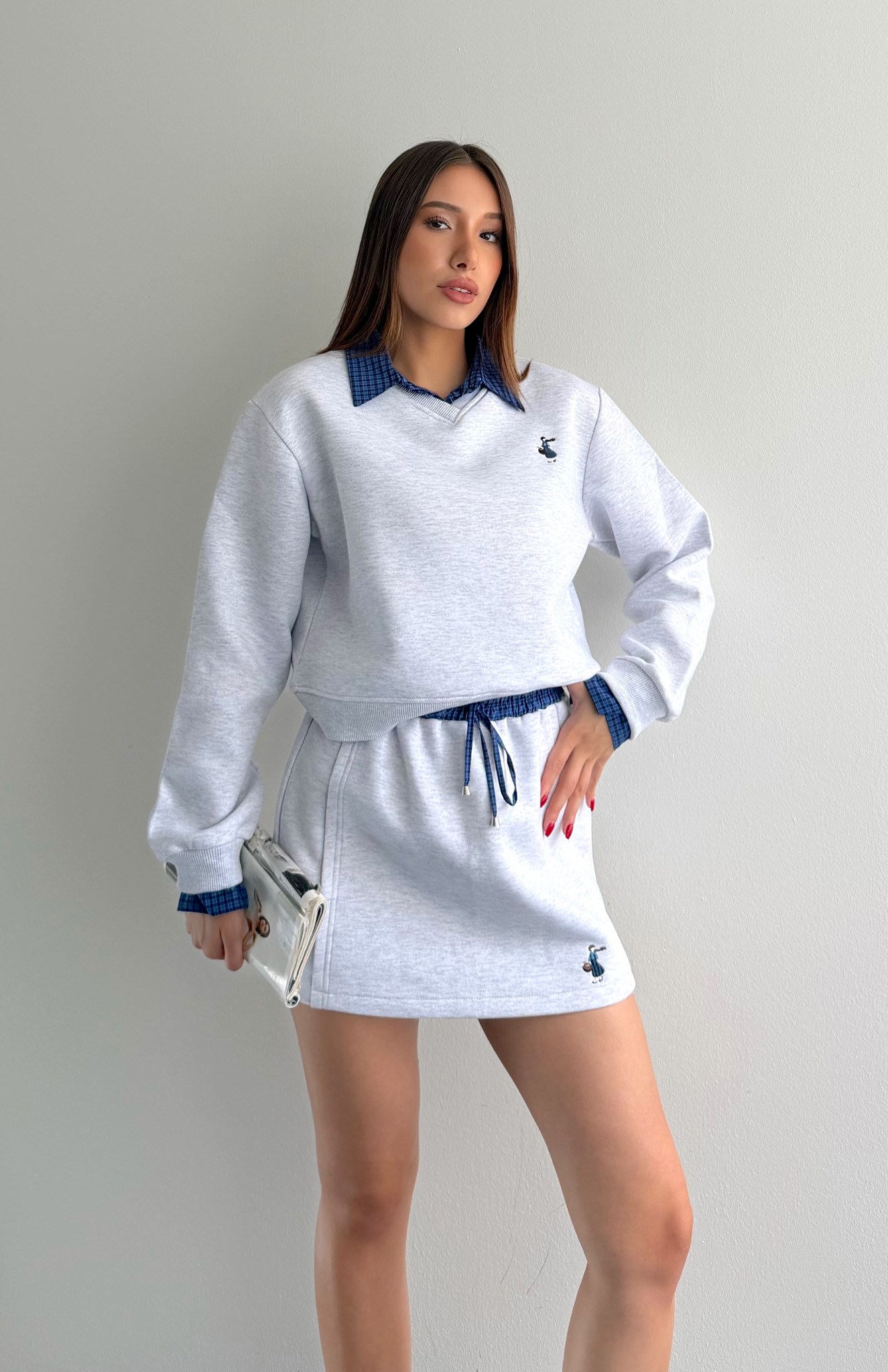 Nakiş Detaylı Sweatshırt GRİ