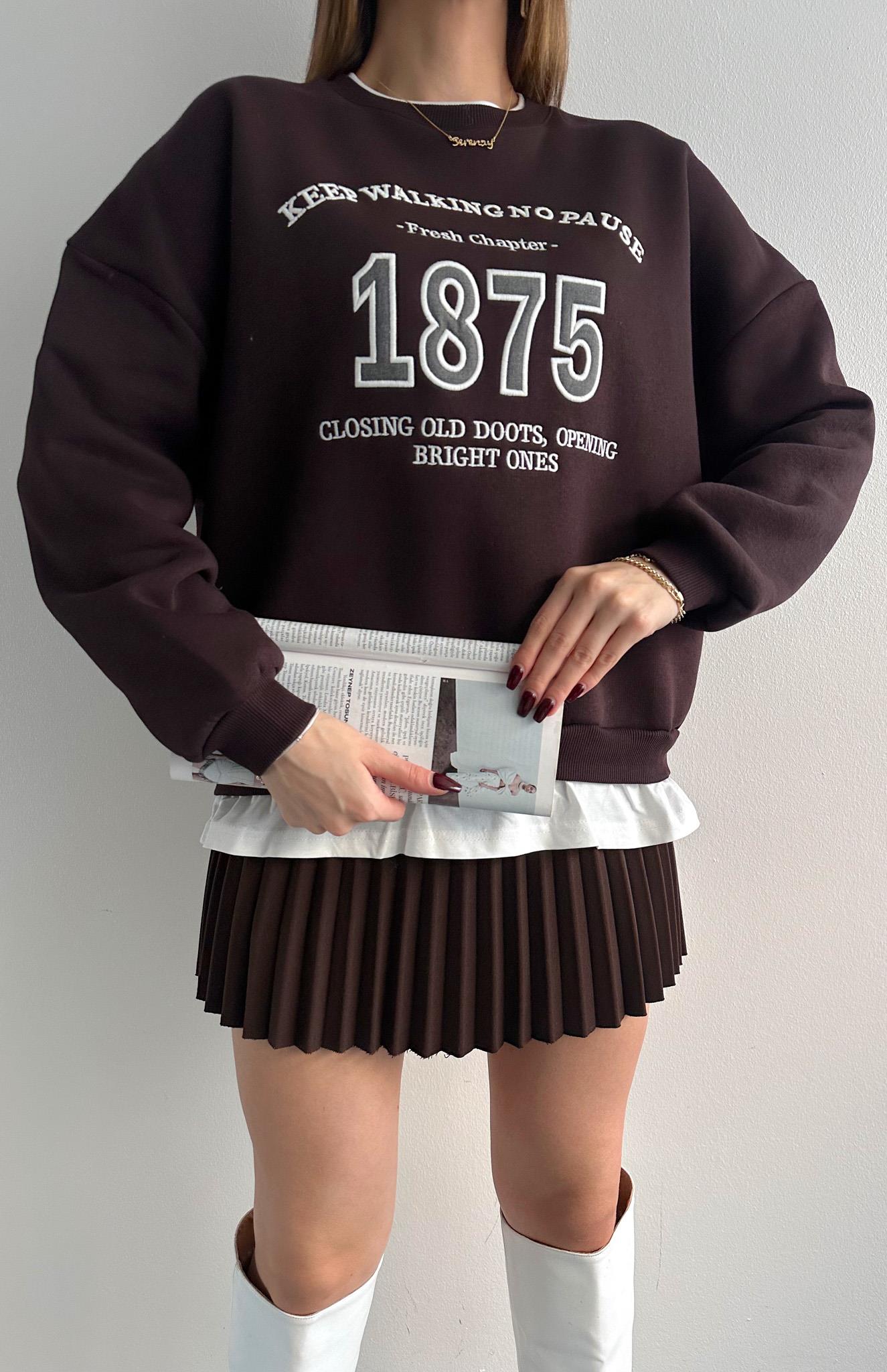 Nakiş Detaylı Sweatshırt KAHVERENGİ