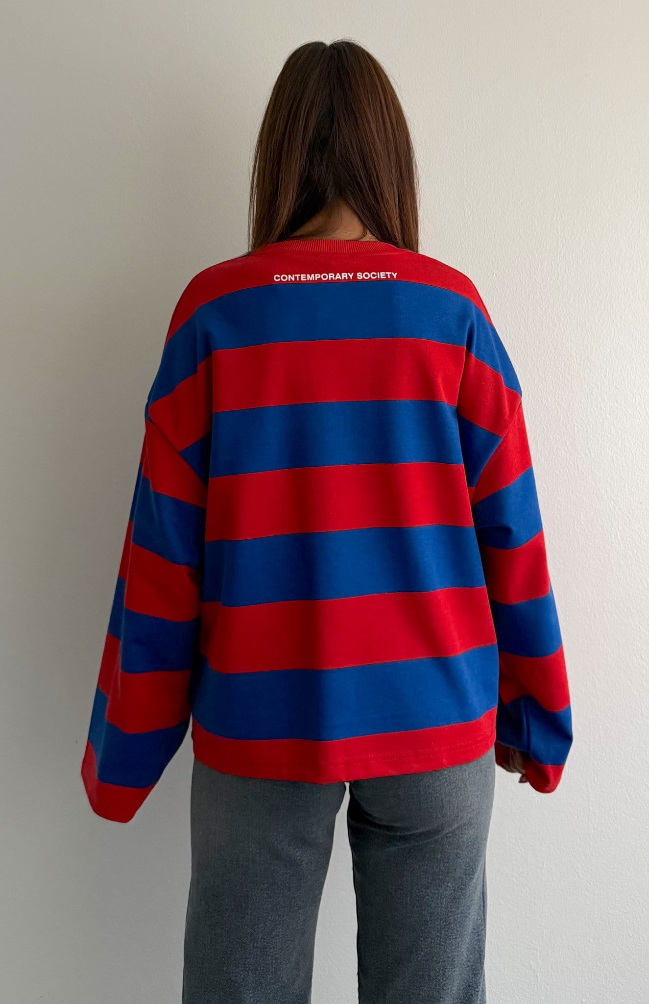 Newyork Baskılı Çizgili Sweatshırt KIRMIZI