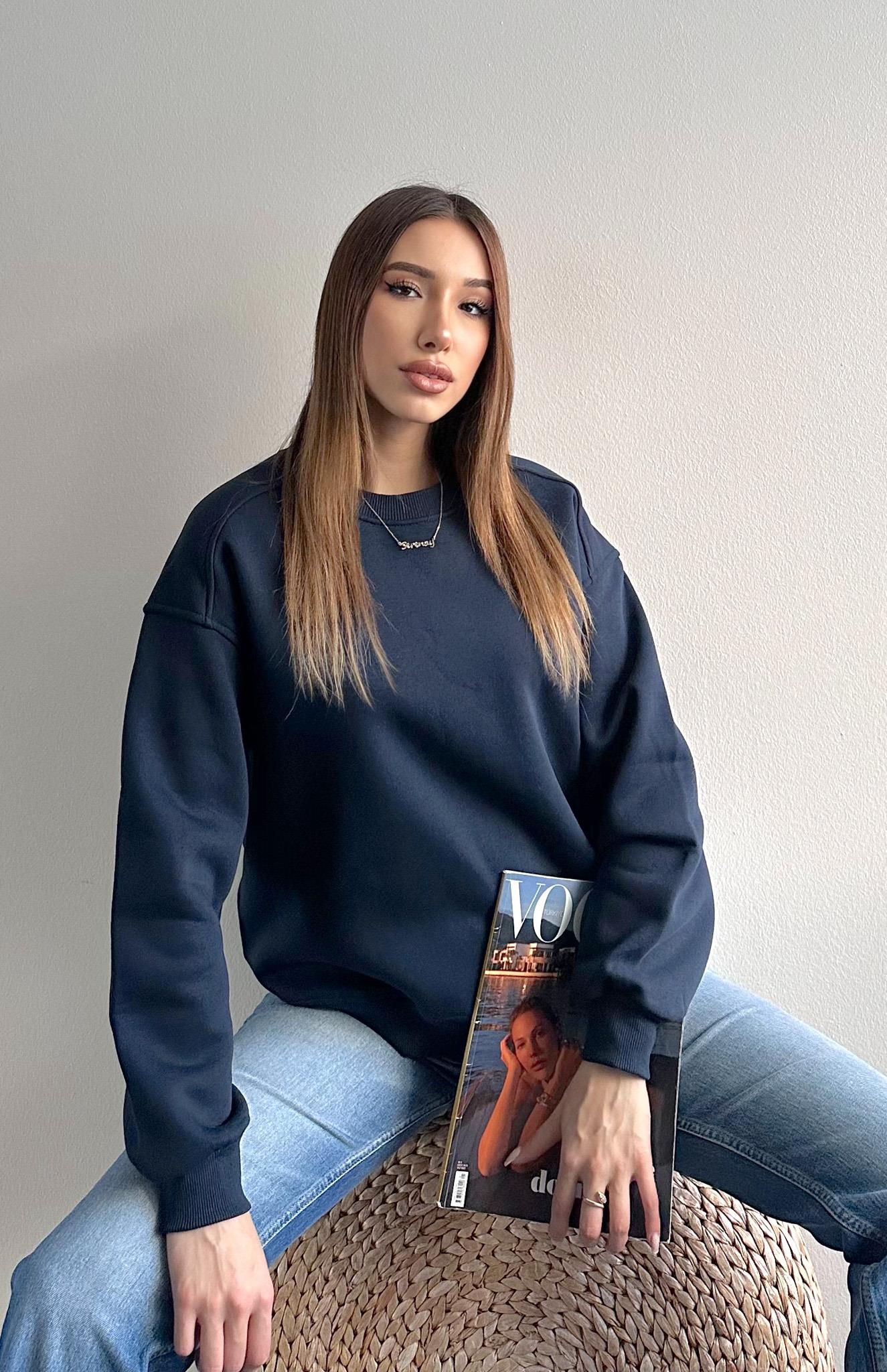 Omuzu Robalı 3 İplik Sweatshırt LACİVERT