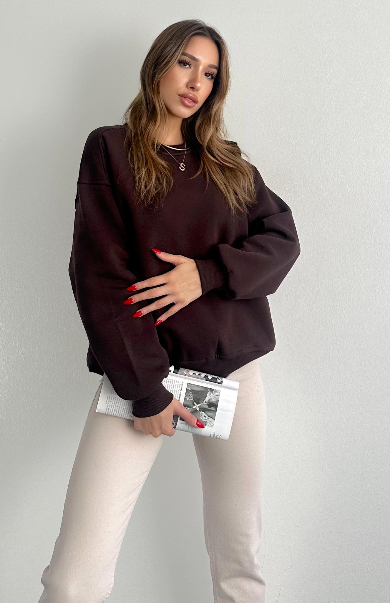 Omuzu Robalı 3 İplik Sweatshırt KAHVERENGİ