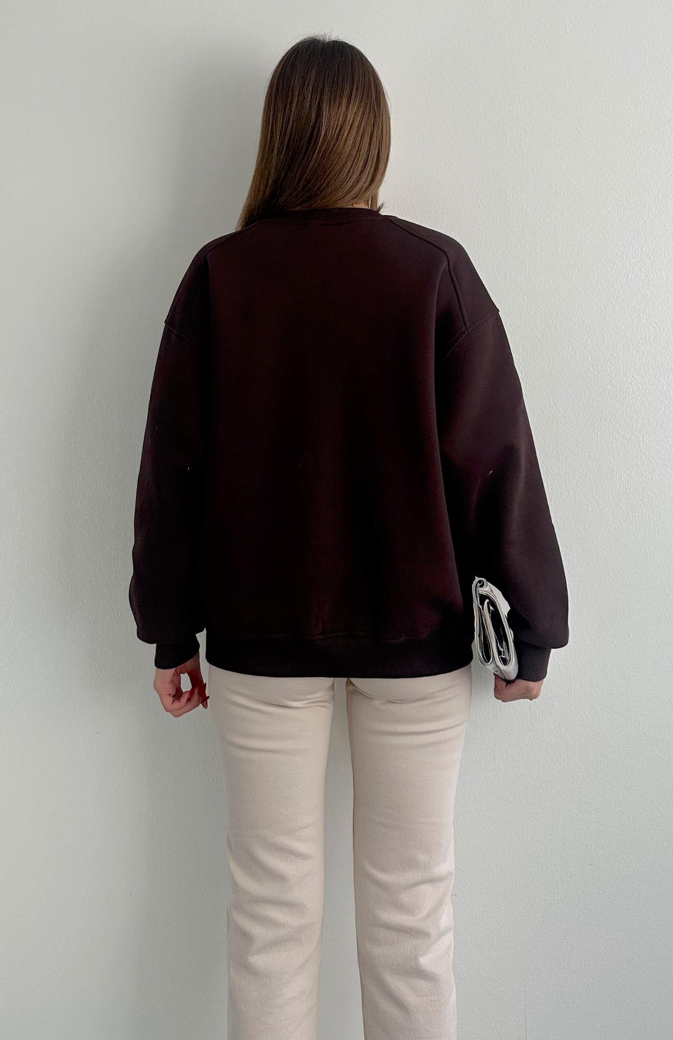 Omuzu Robalı 3 İplik Sweatshırt KAHVERENGİ