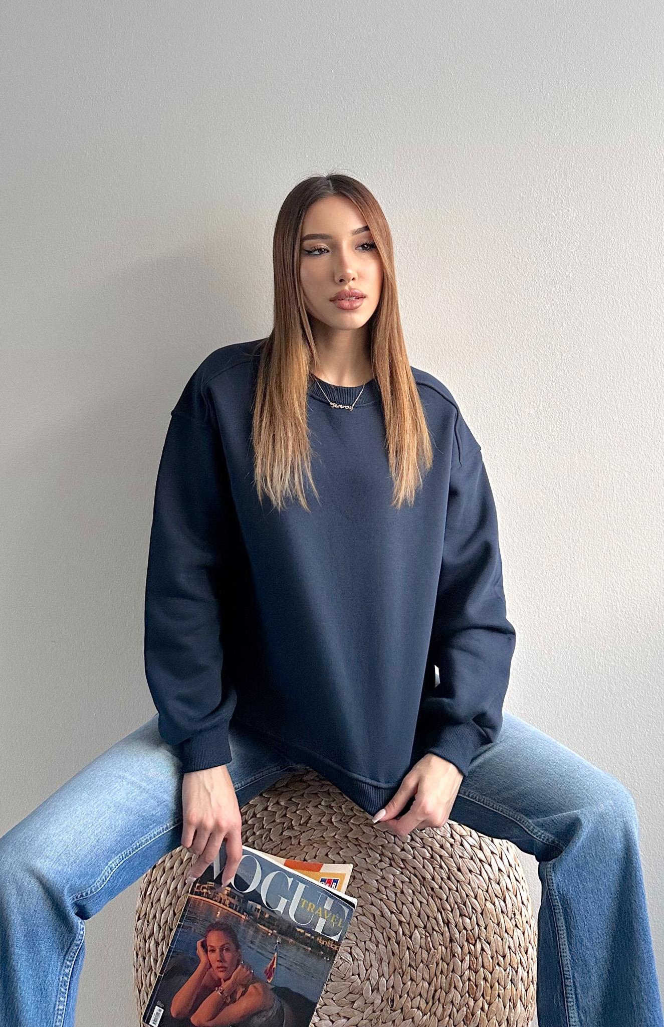 Omuzu Robalı 3 İplik Sweatshırt LACİVERT