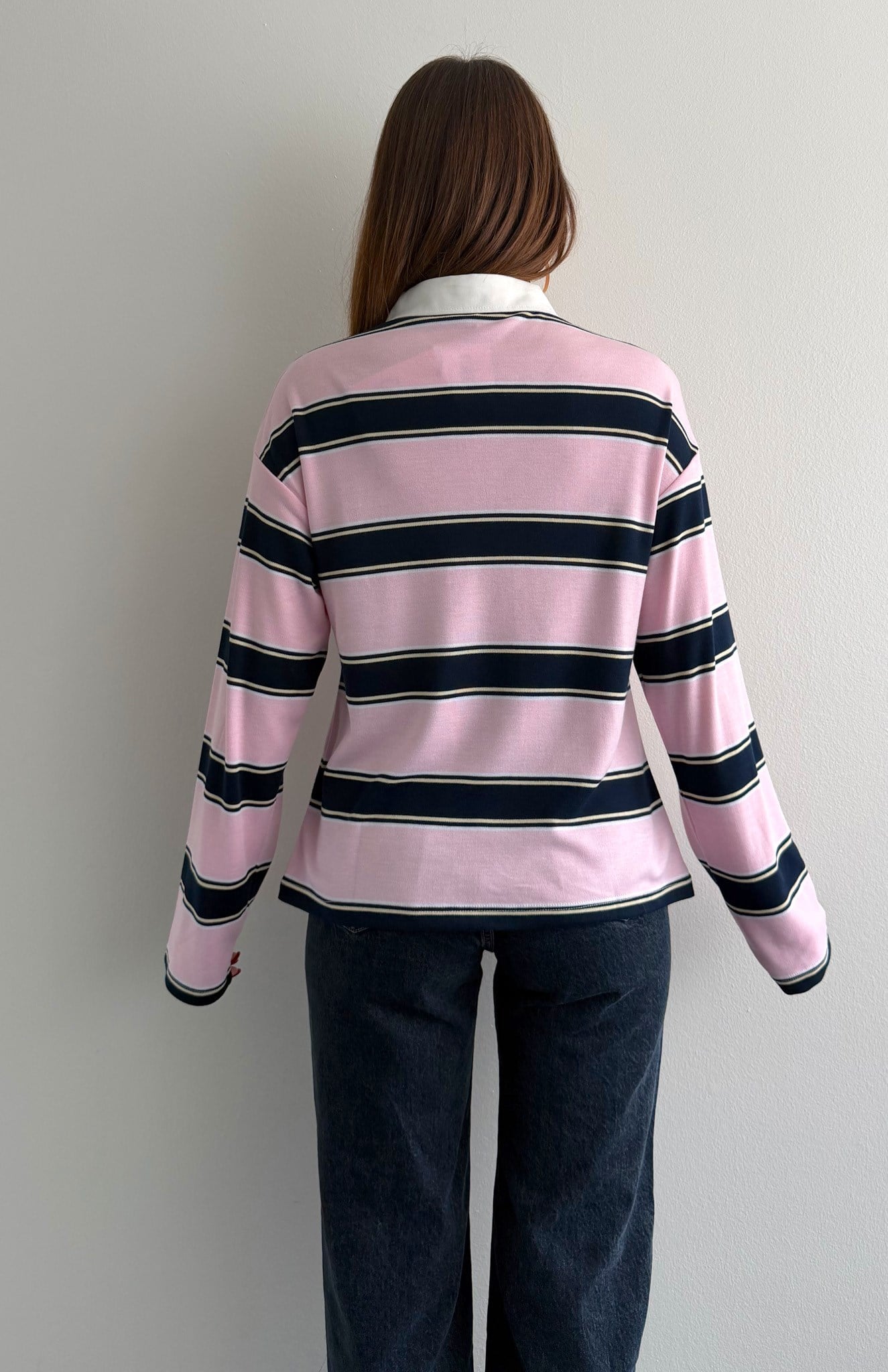 Polo Yaka Çizgili Sweatshırt LACİVERT