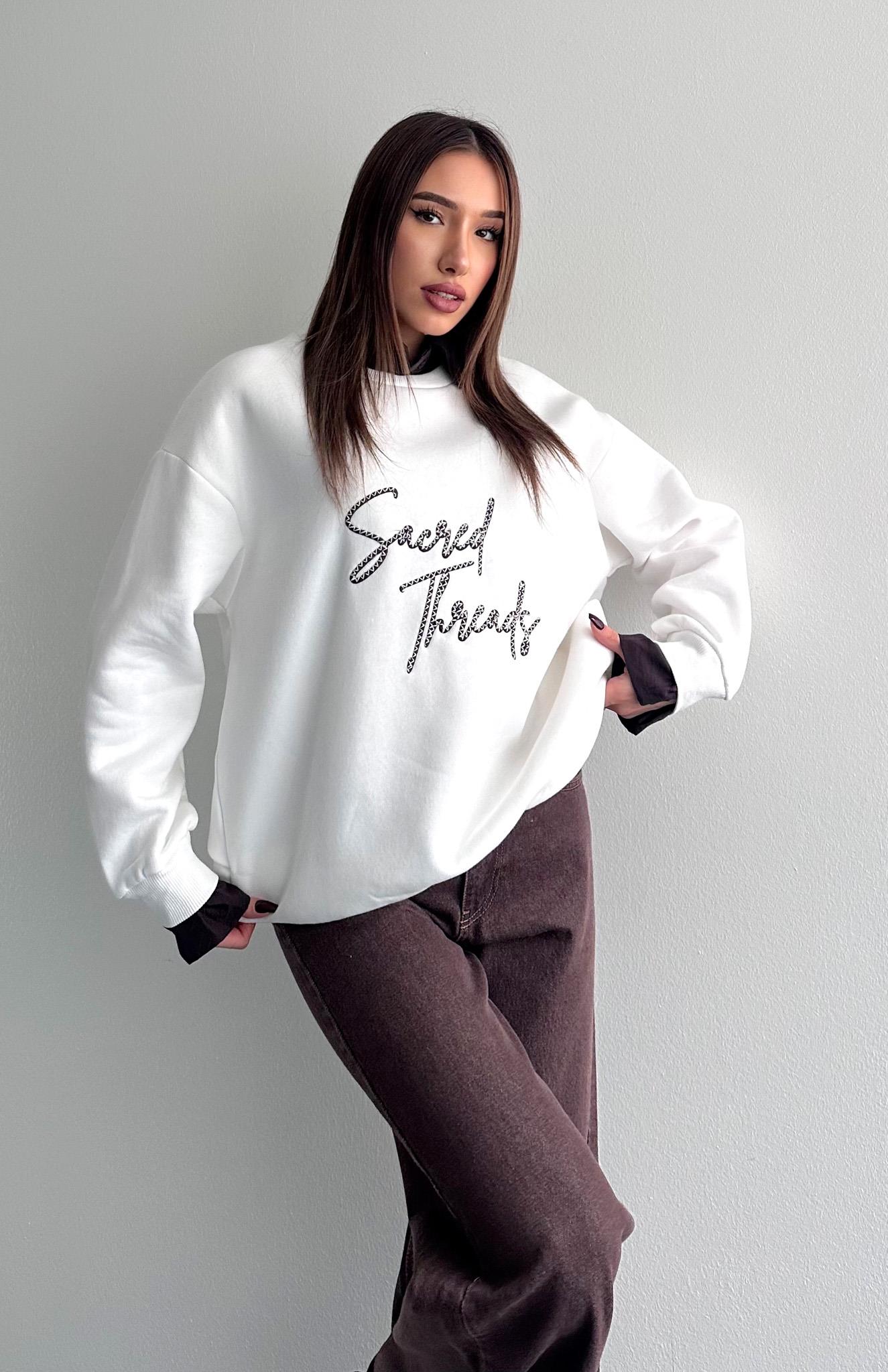 Sacred Nakişlı Gömlek Detaylı Sweatshırt EKRU