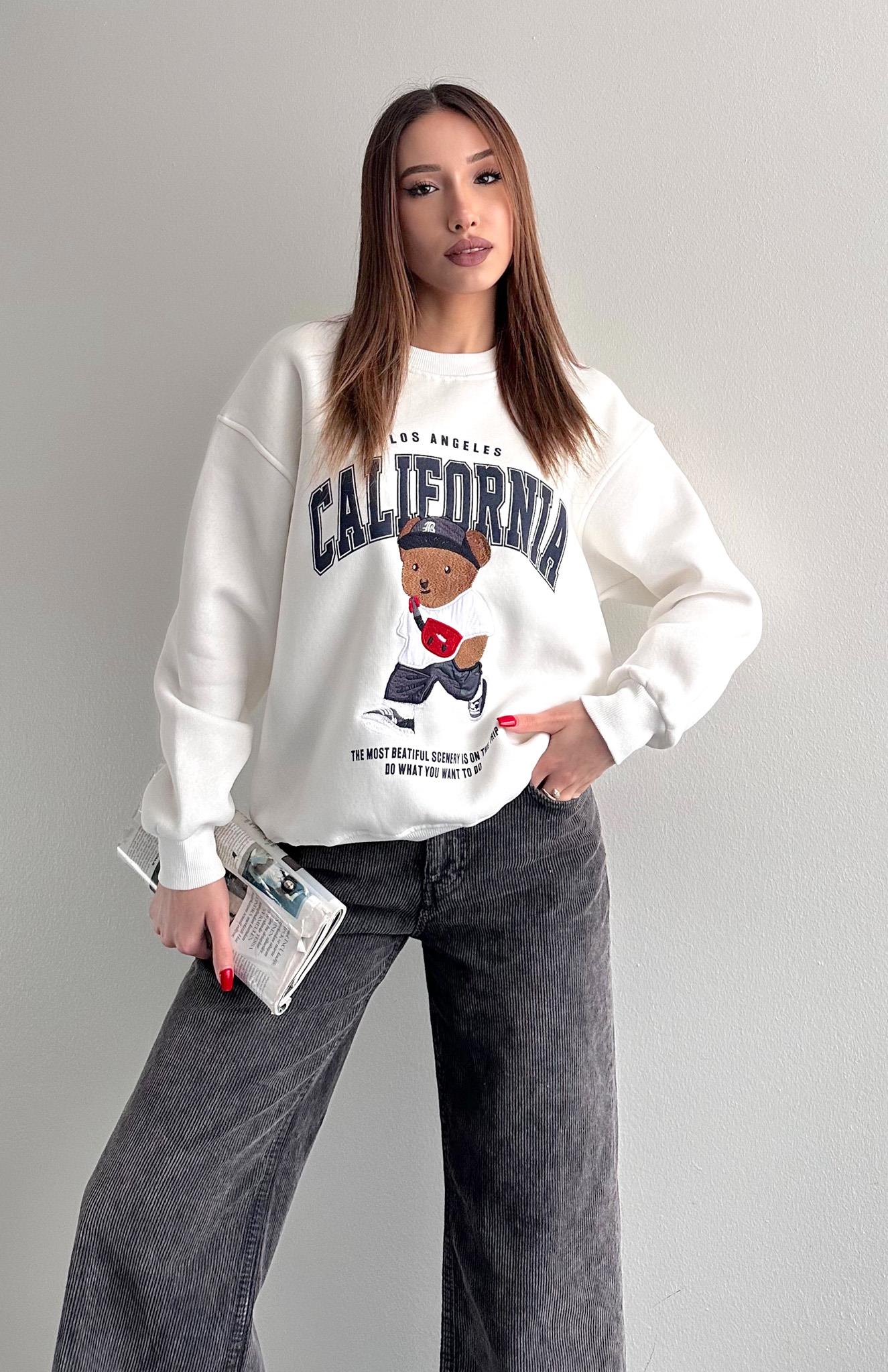 Teddy Nakiş 3 İplik Sweatshırt EKRU