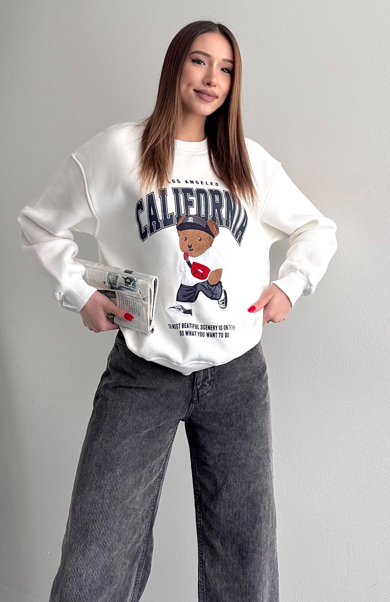 Teddy Nakiş 3 İplik Sweatshırt EKRU