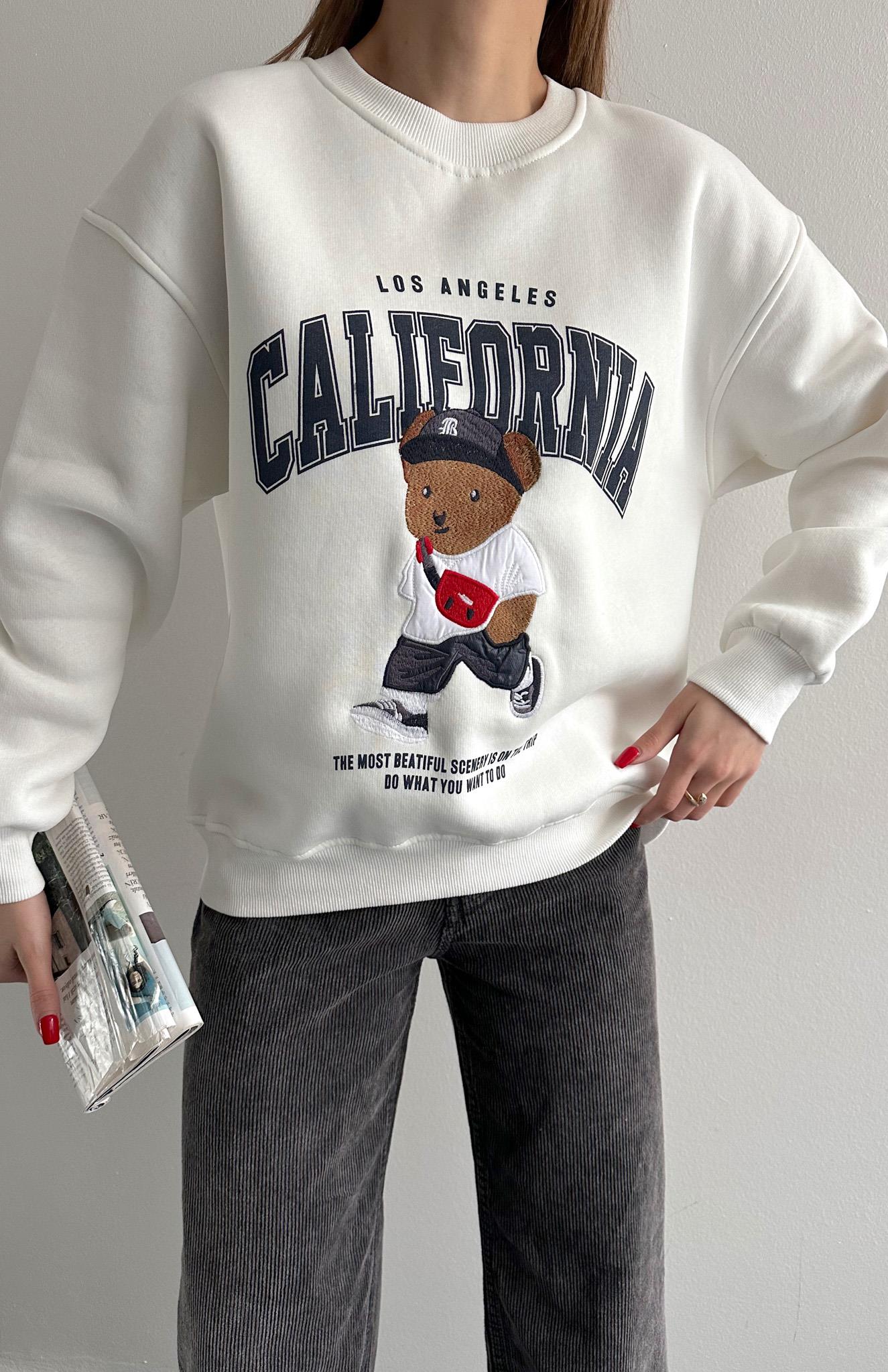 Teddy Nakiş 3 İplik Sweatshırt EKRU