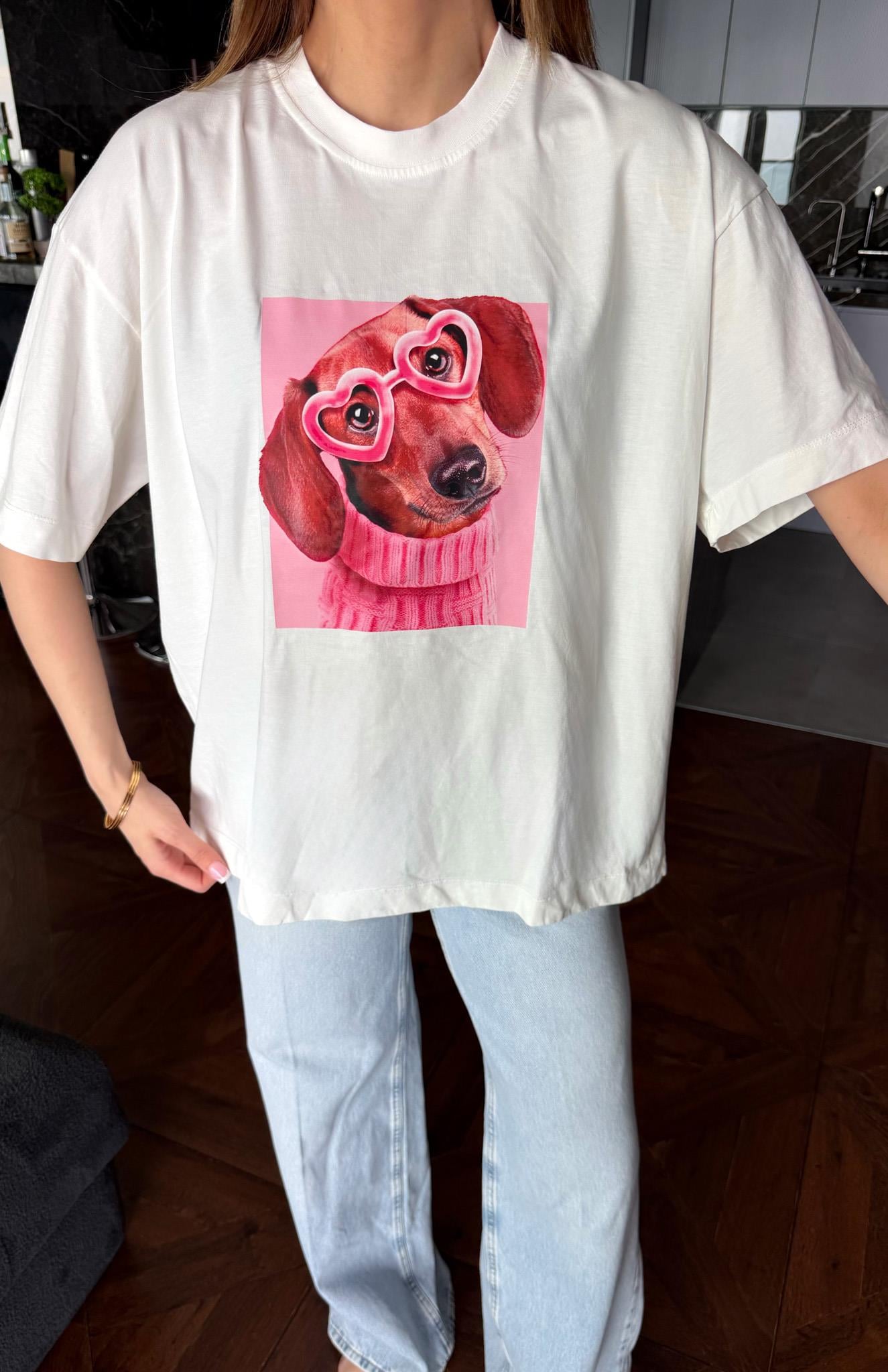 Gözlüklü Köpek Baskı AÇIK EKRU