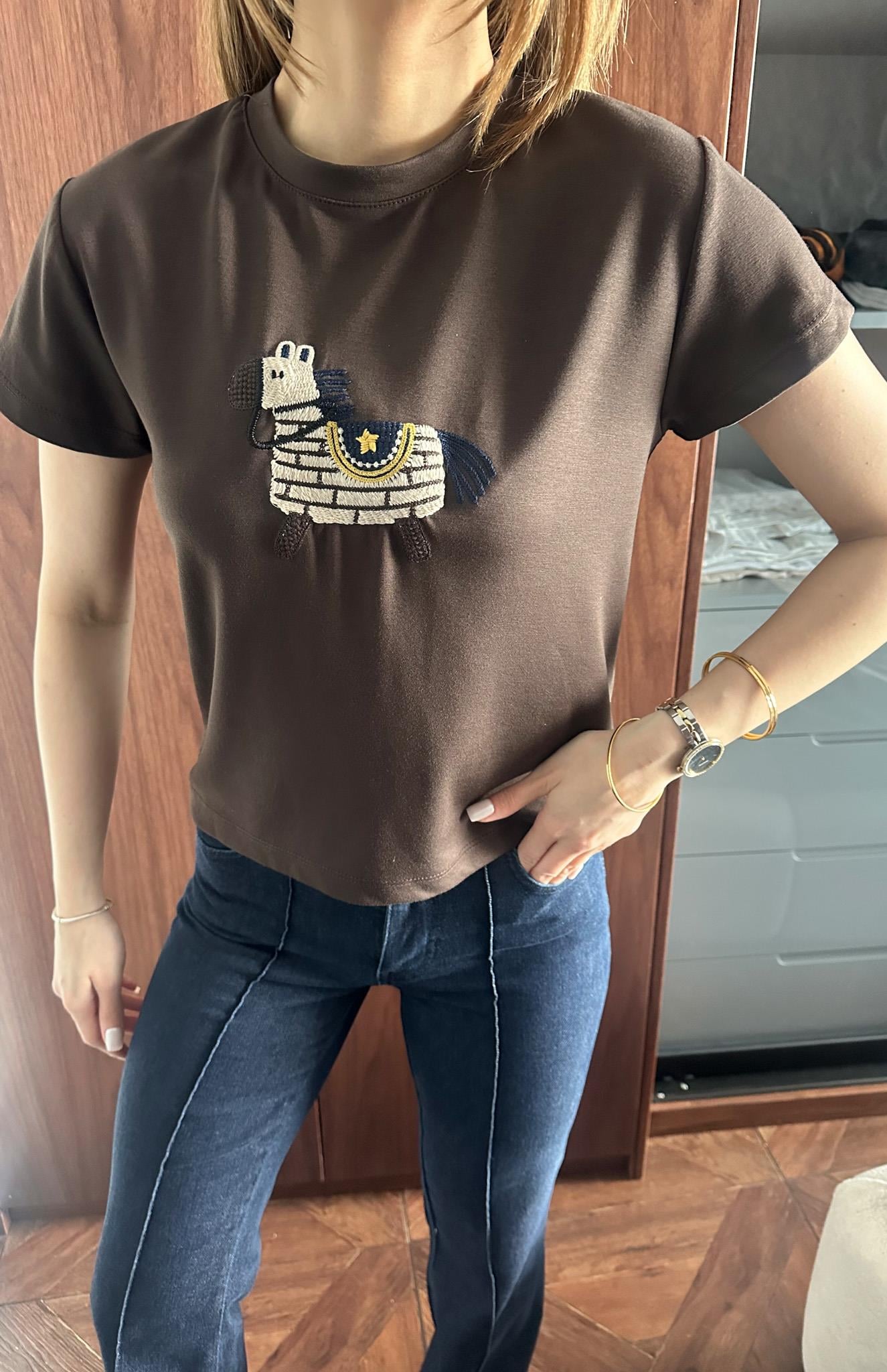 Köpek Baskılı Tshırt KAHVERENGİ