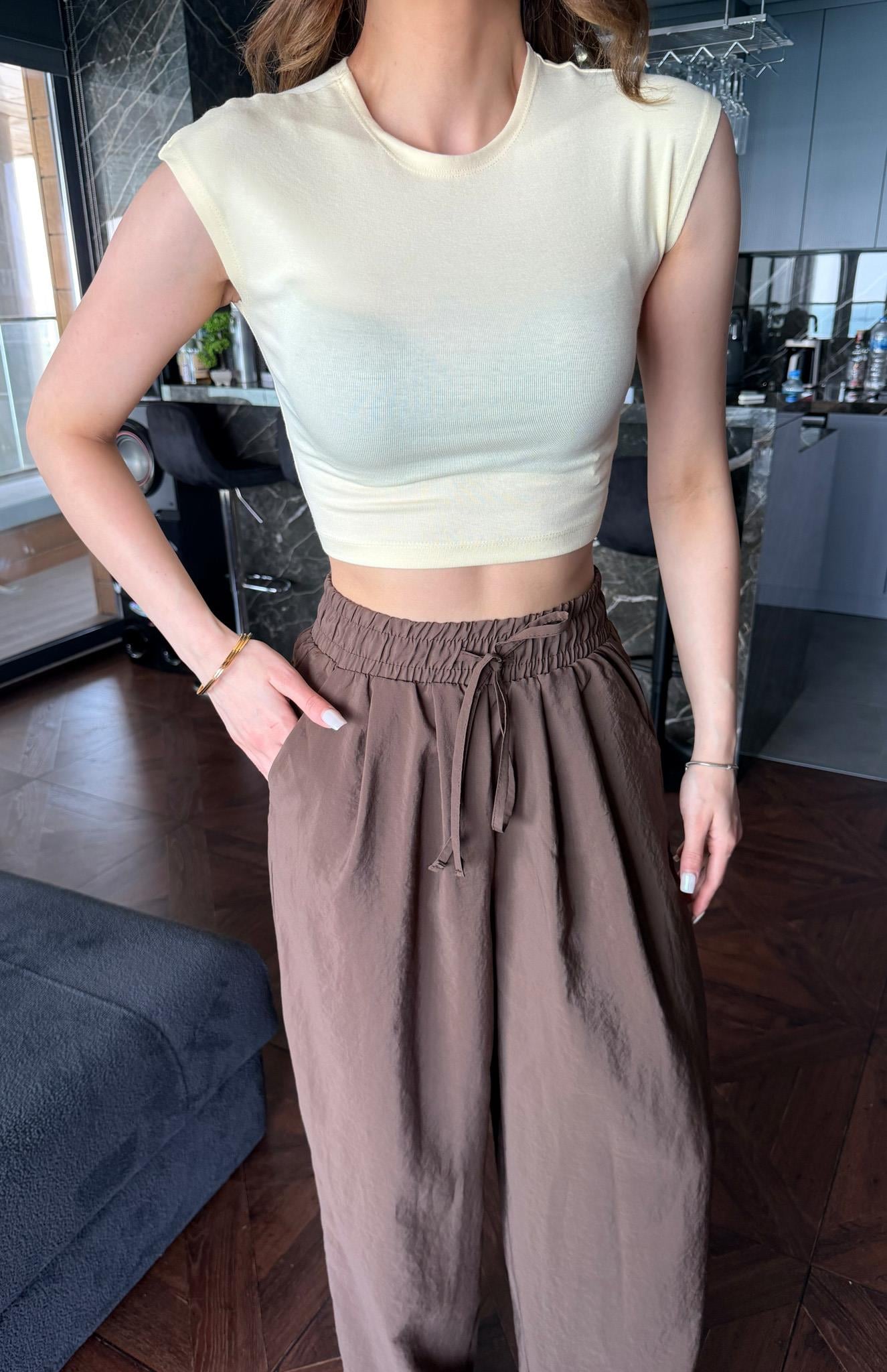 Pamuk Modal Karişimlı Crop Tshırt A.SARI