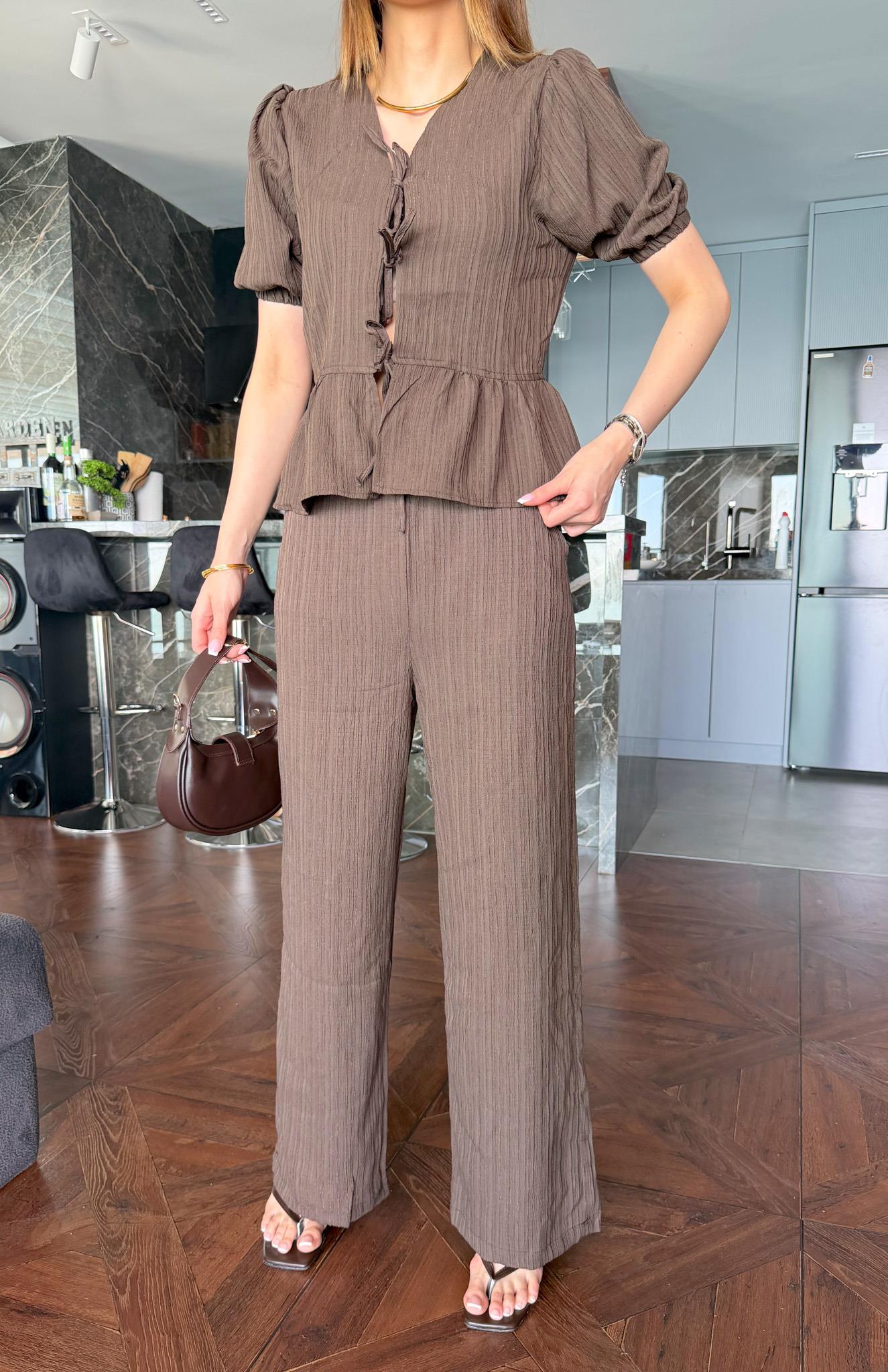 Ön Bağlamalı Pantolon Takım KAHVERENGİ
