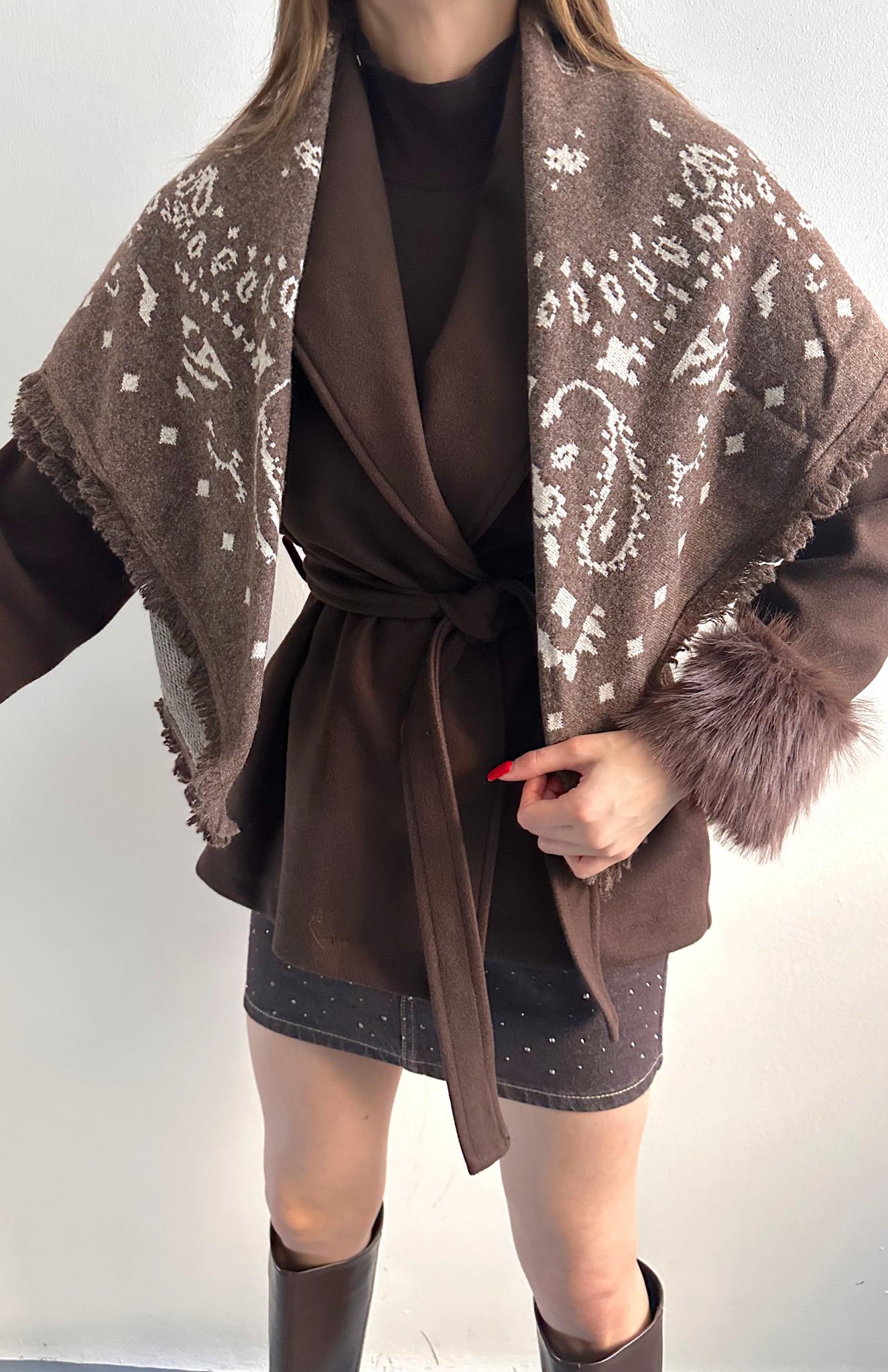 Desenli Şal Kahve-bej