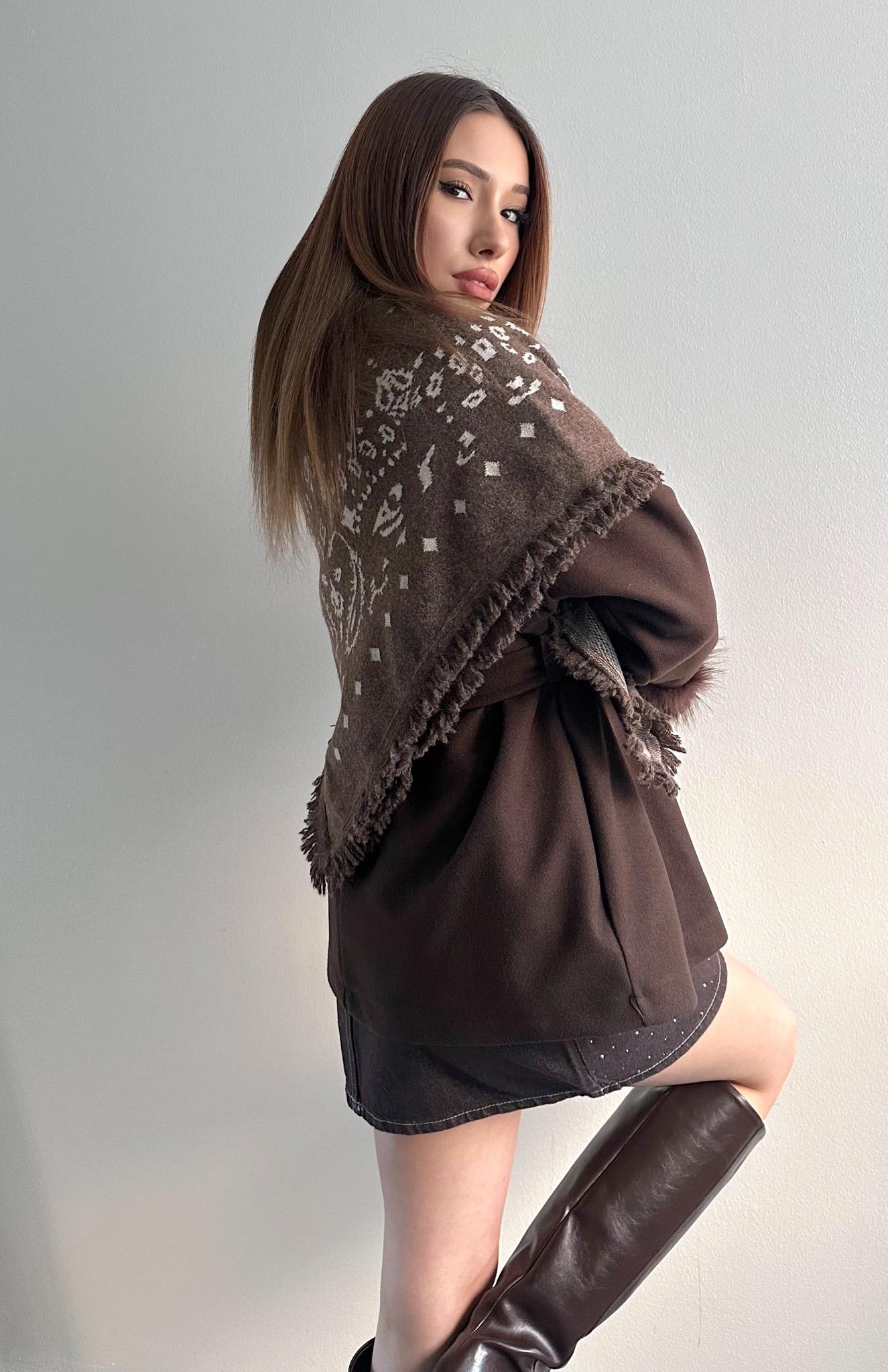 Desenli Şal Kahve-bej