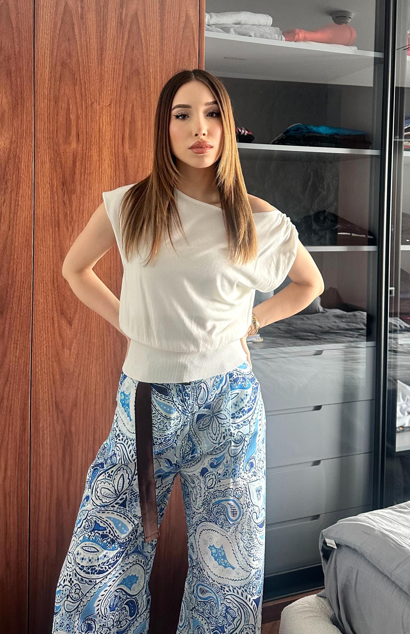 Liyosel Karışımlı Dökümlü Bluz EKRU
