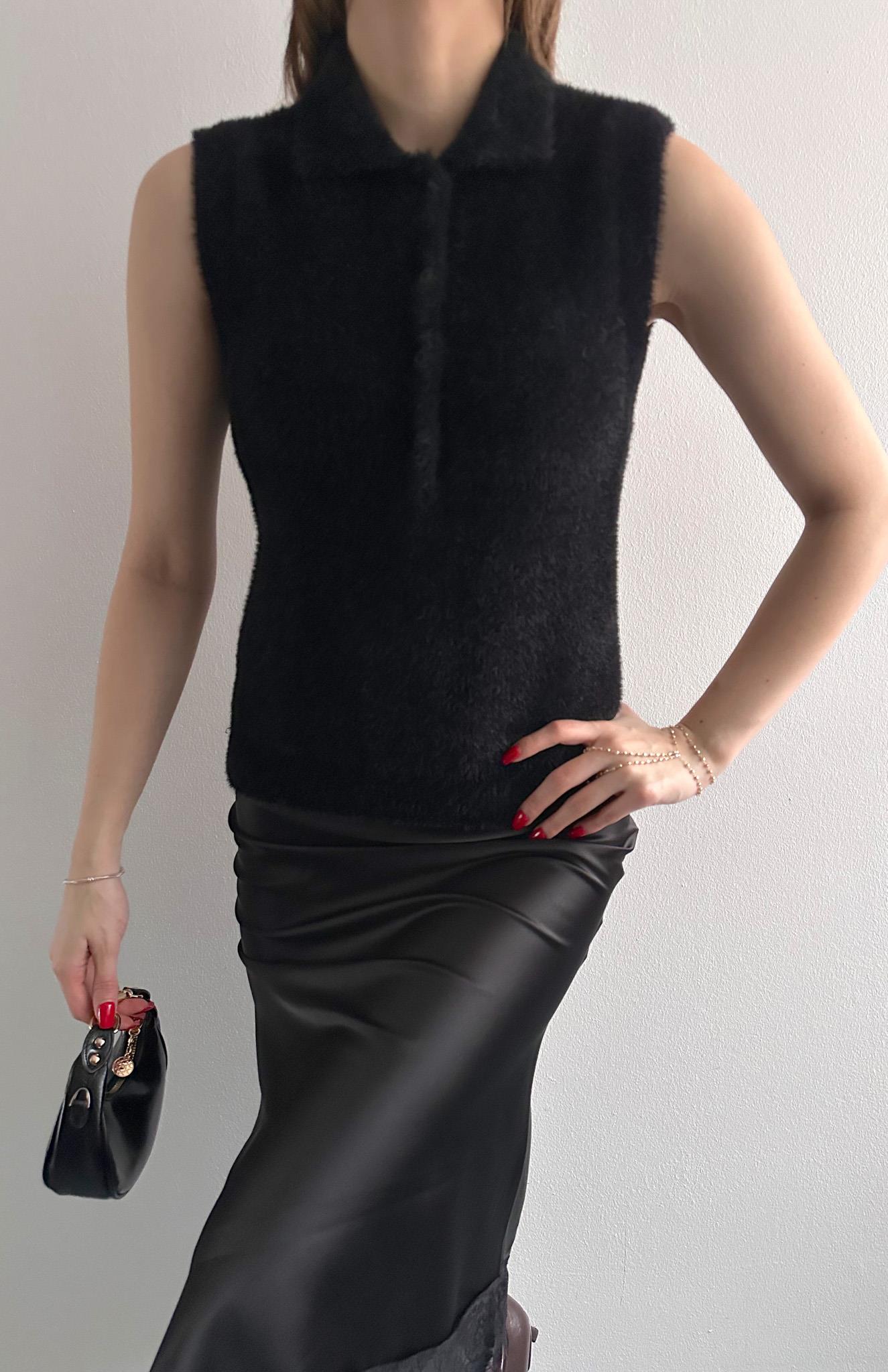 Suni Kürklü Yelek SİYAH