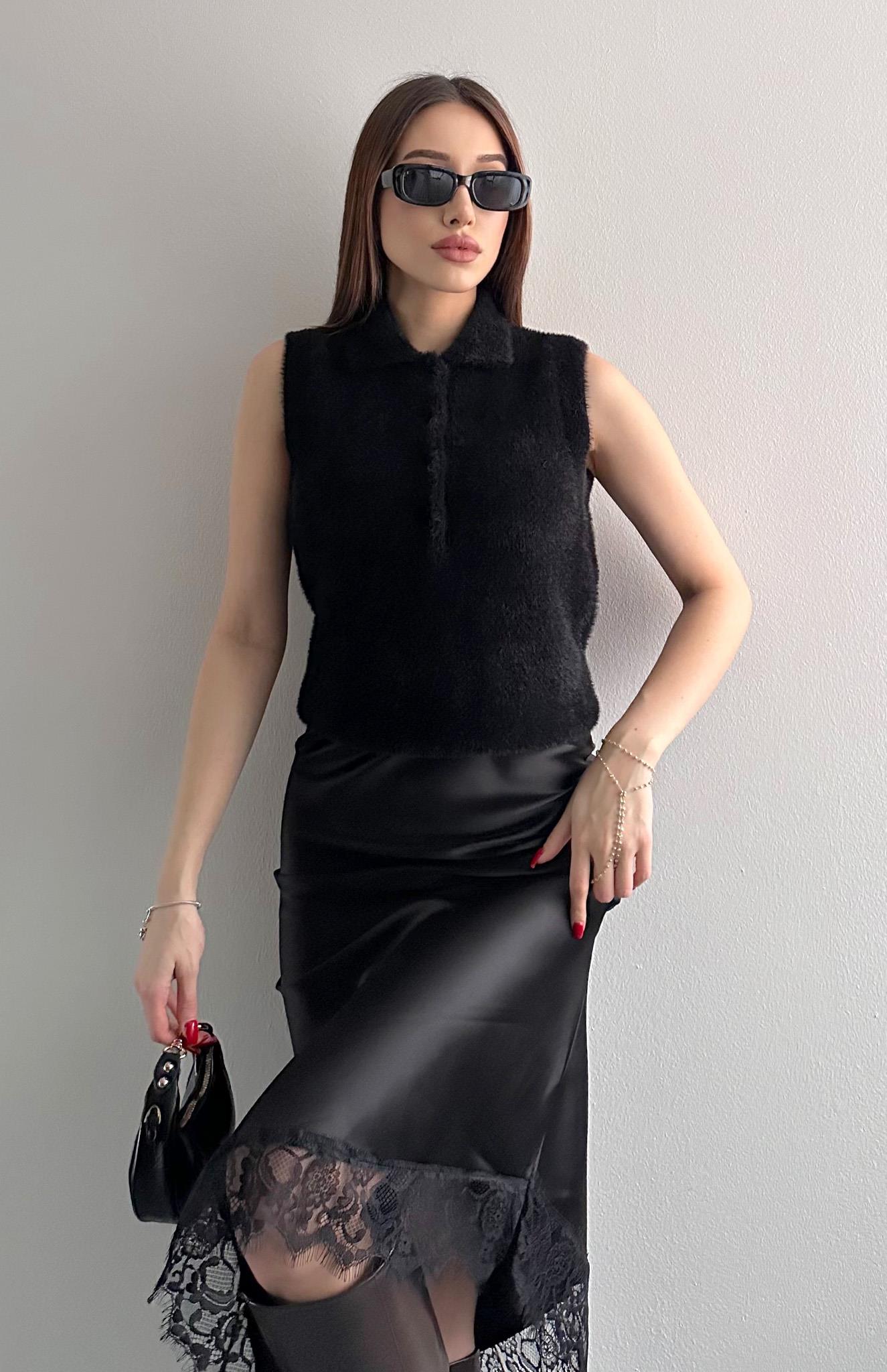 Suni Kürklü Yelek SİYAH