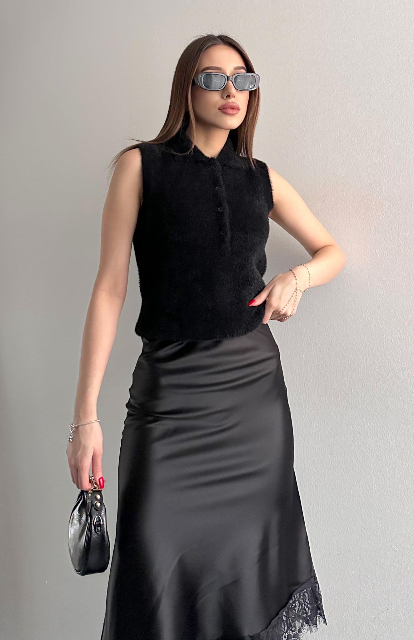 Suni Kürklü Yelek SİYAH