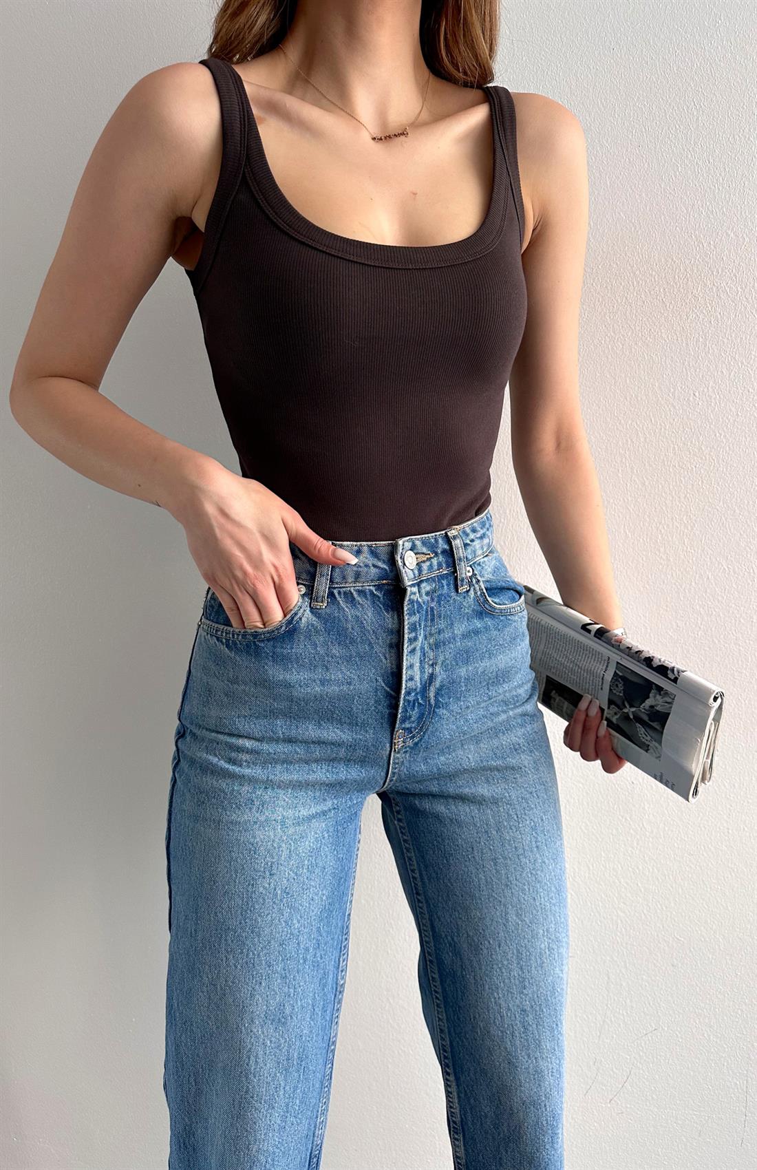 Askılı Body Atlet KAHVERENGİ