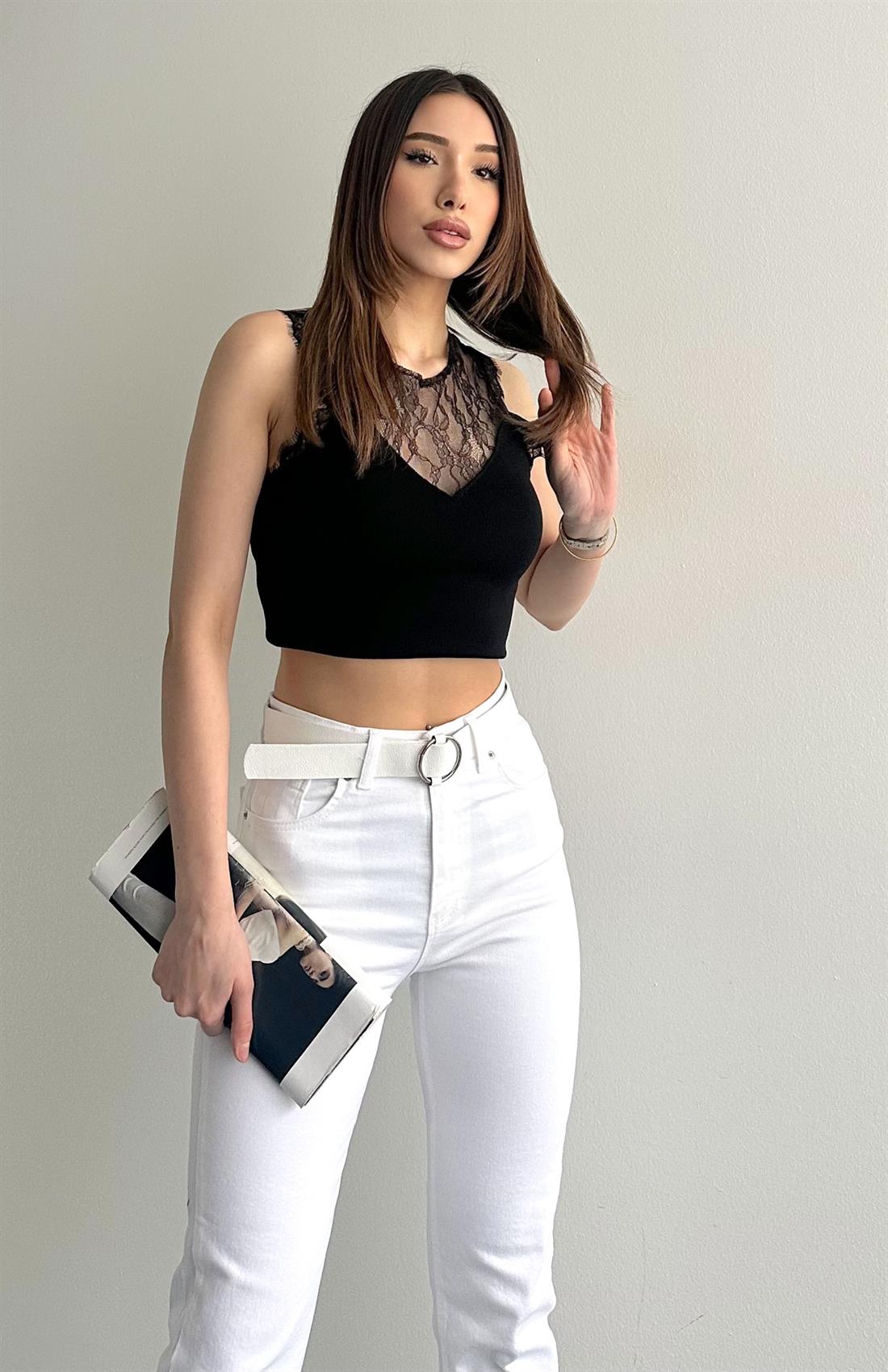 Dantel Detay Triko Atlet SİYAH