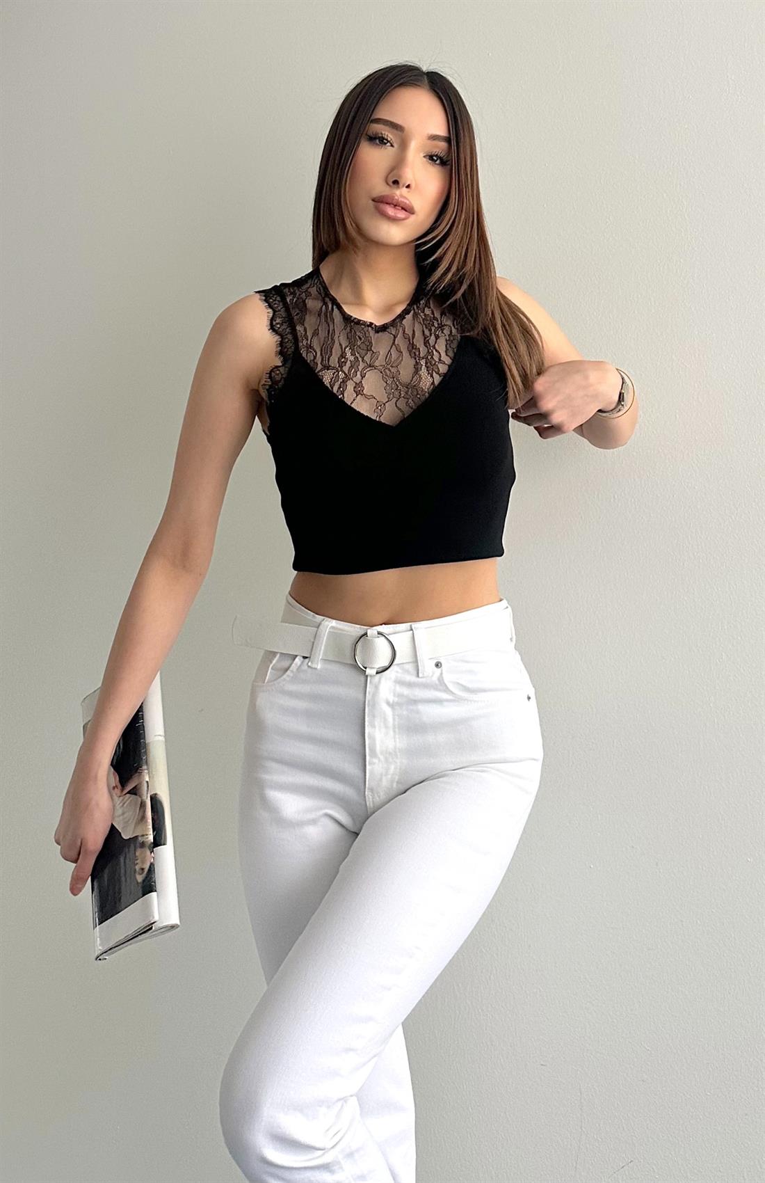 Dantel Detay Triko Atlet SİYAH