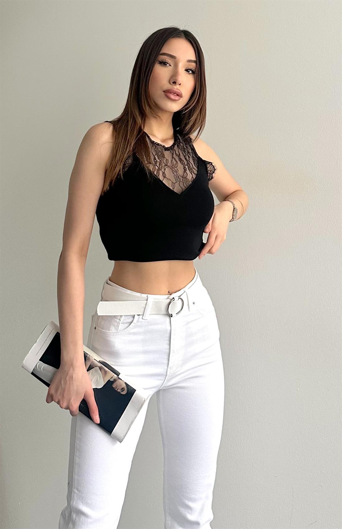 Dantel Detay Triko Atlet SİYAH