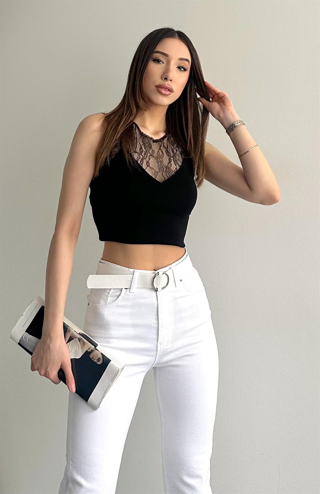 Dantel Detay Triko Atlet SİYAH