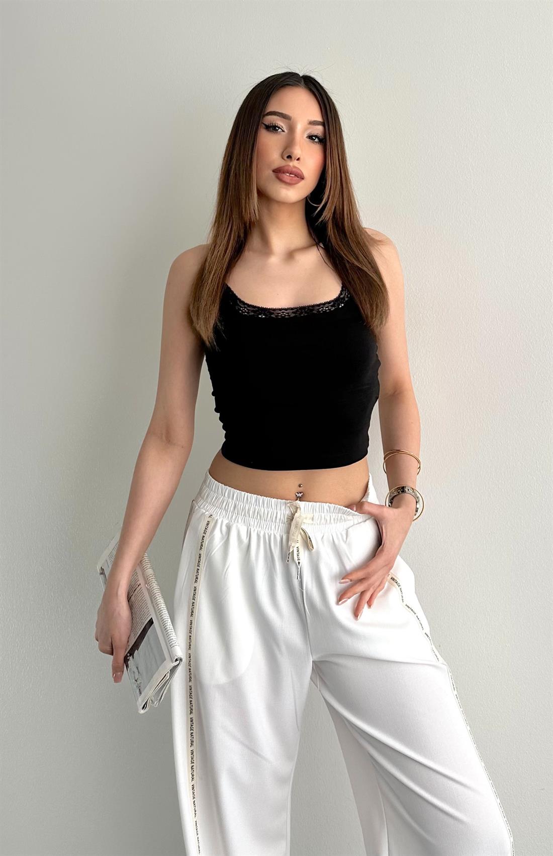 Dantel Detaylı Atlet SİYAH