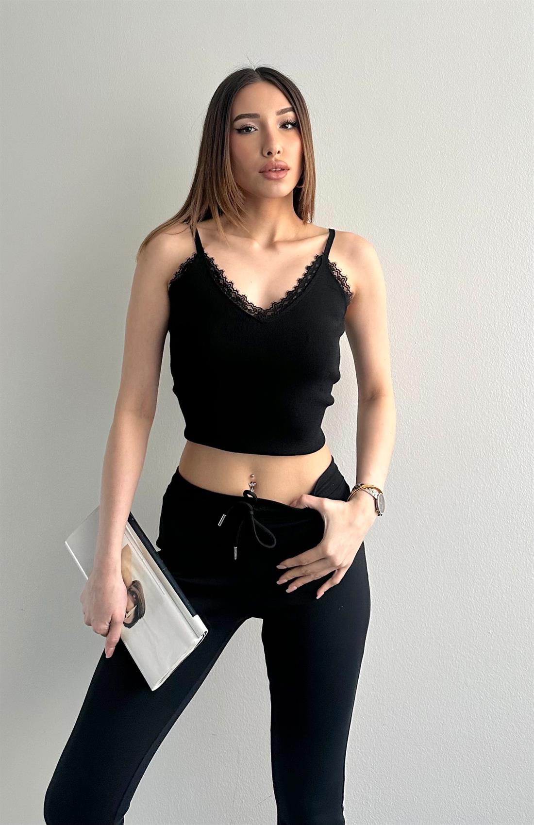 Dantel Detaylı Triko Atlet SİYAH