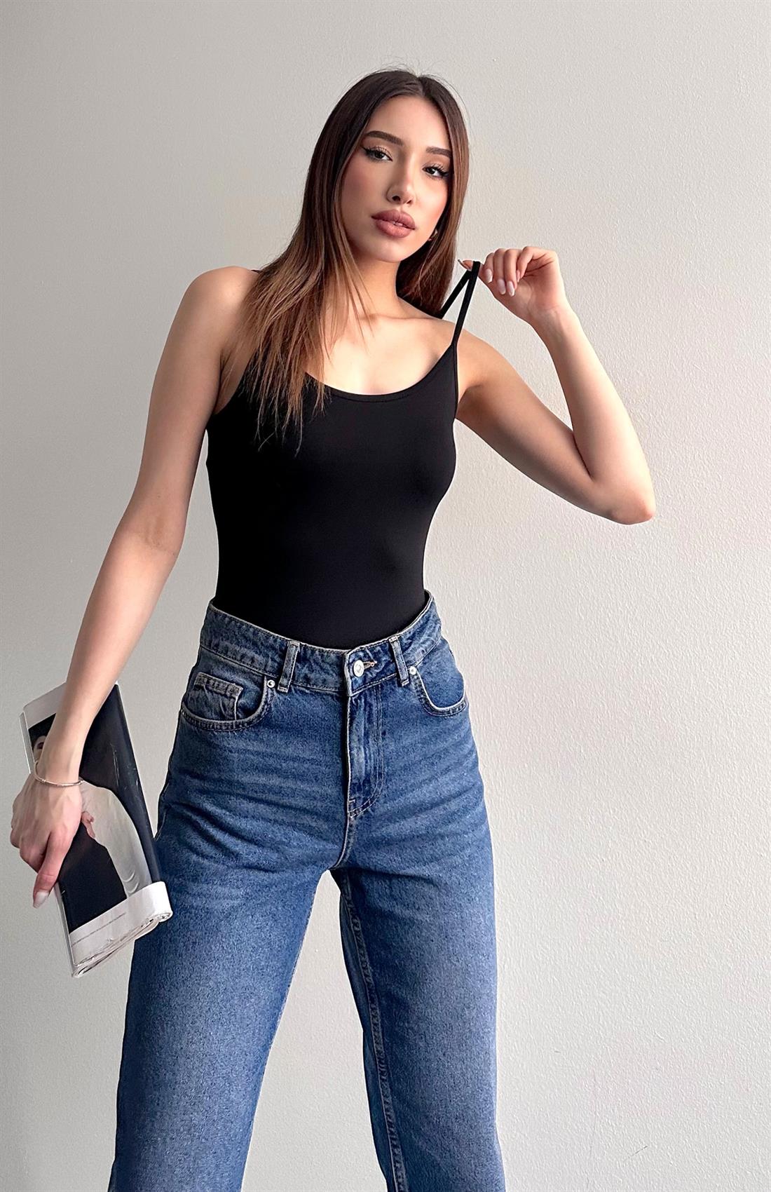 İnce Askılı Polimaid Atlet SİYAH