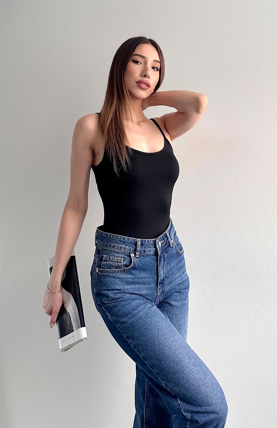 İnce Askılı Polimaid Atlet SİYAH