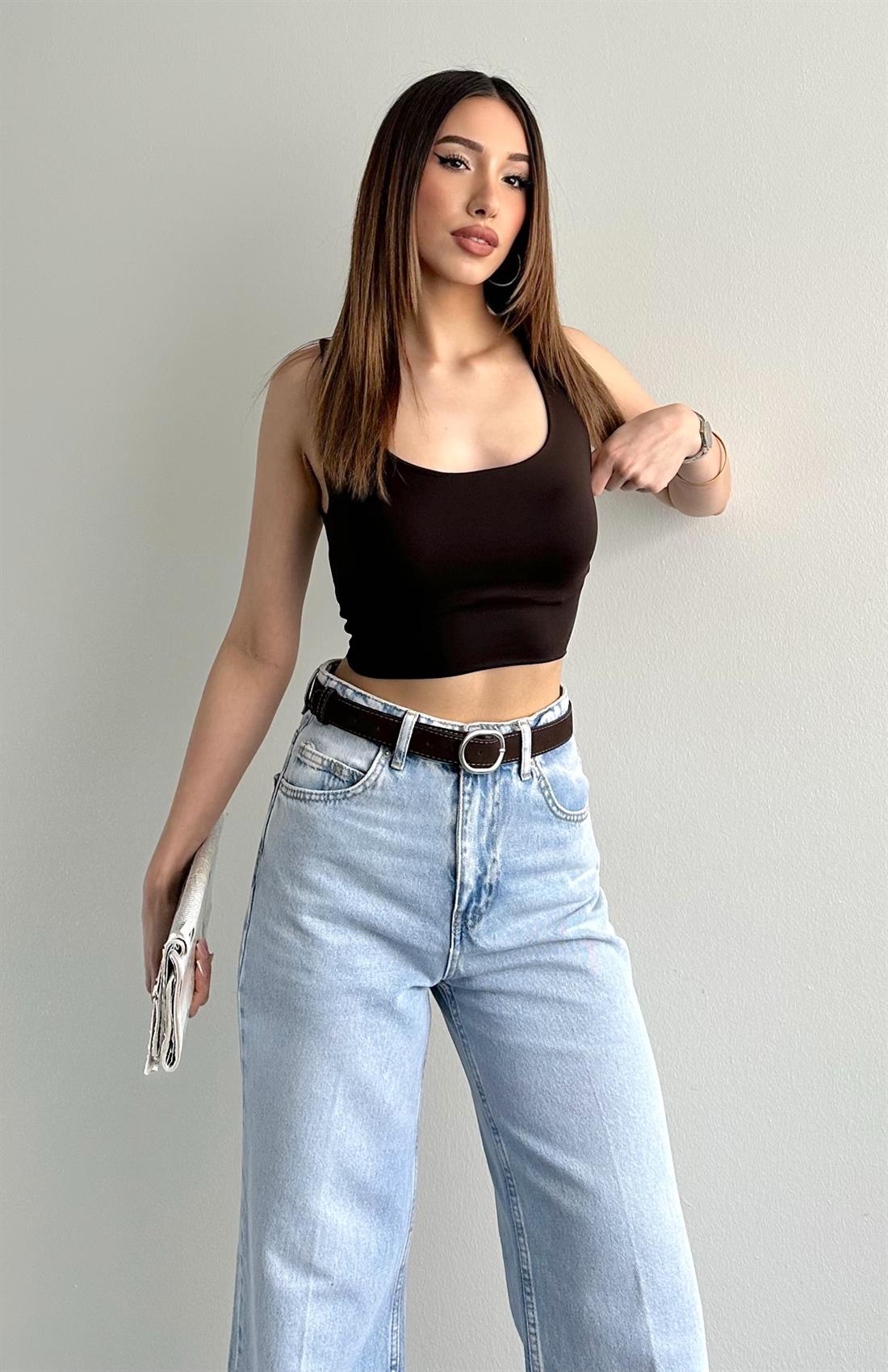 Kalın Askılı Poilamid Atlet KOYU KAHVE