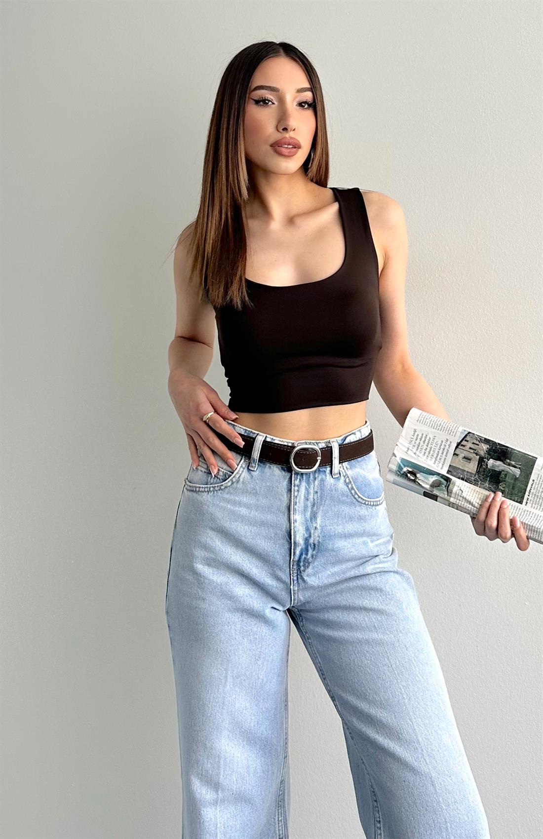 Kalın Askılı Poilamid Atlet KOYU KAHVE