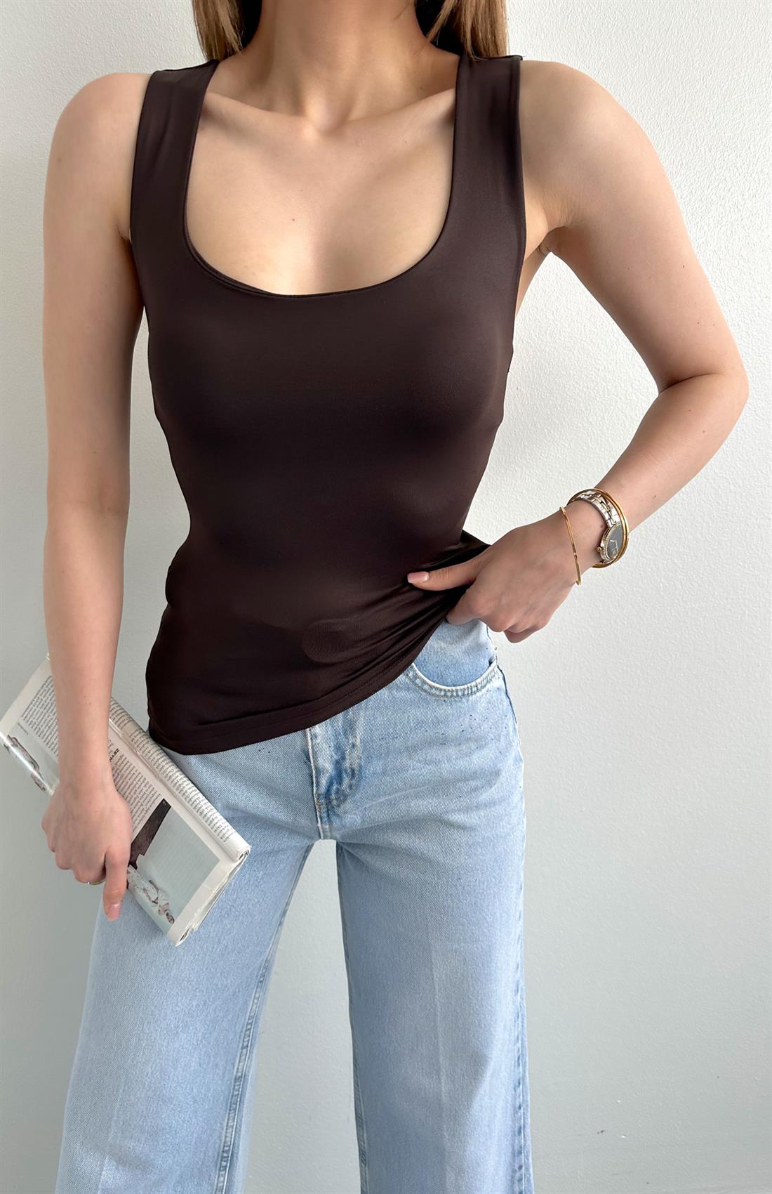 Kalın Askılı Poilamid Atlet KOYU KAHVE