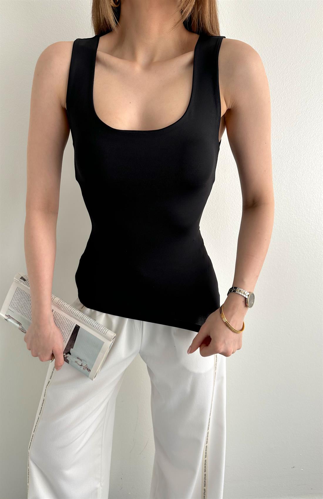 Kalın Askılı Poilamid Atlet SİYAH