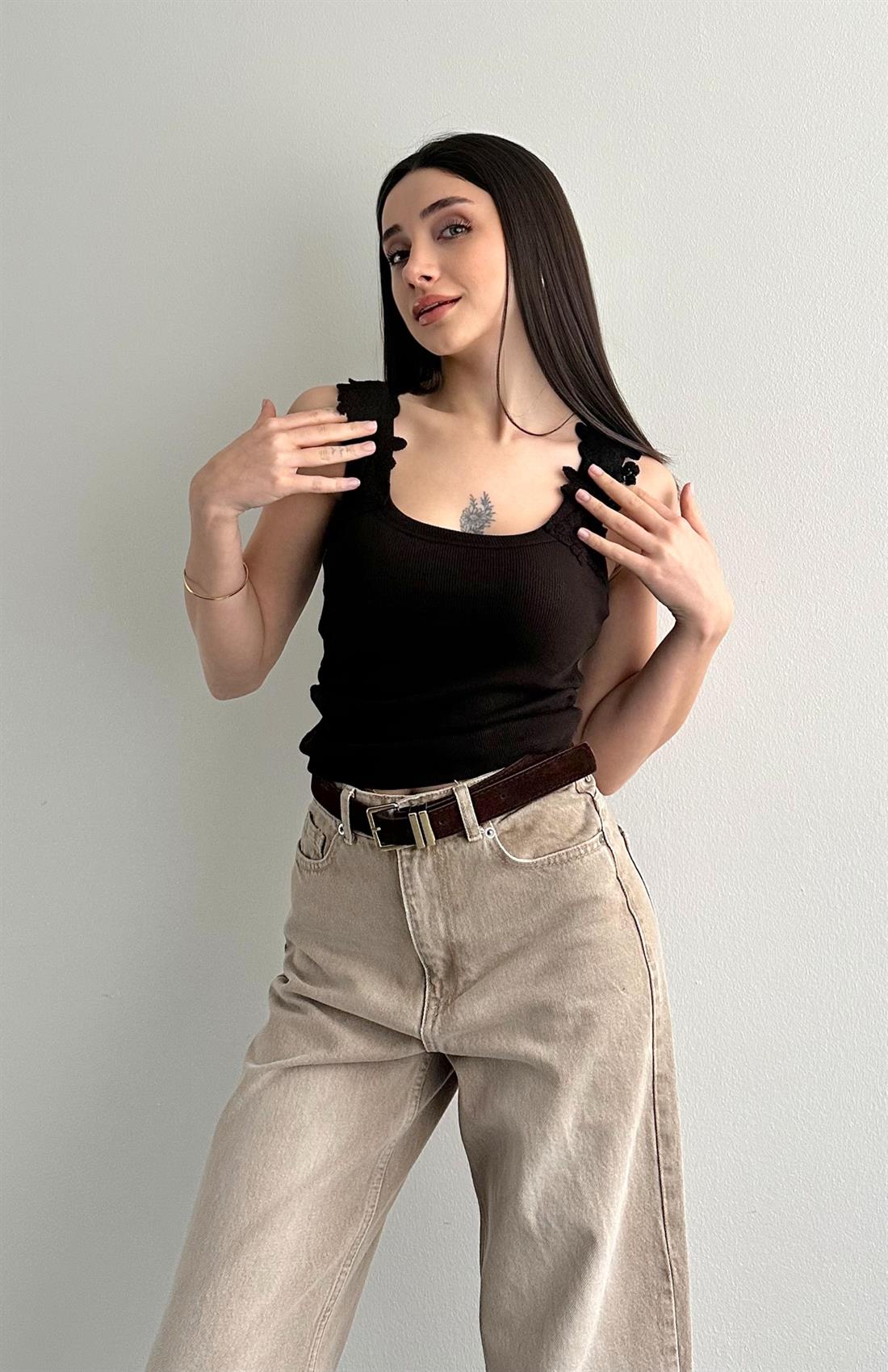 Omuzdan Dantelli Atlet KAHVERENGİ